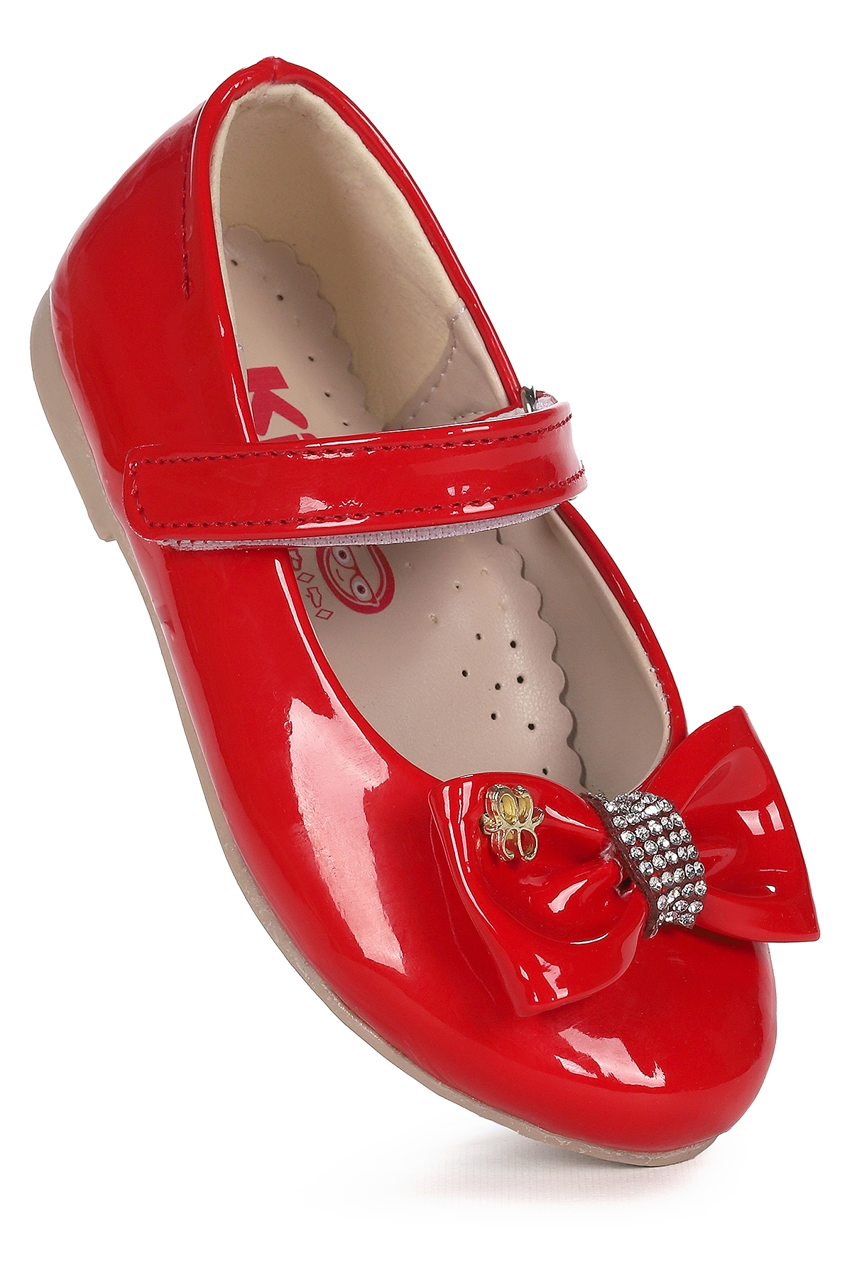 Withbow Rugan Cırtlı Fiyonklu Kız Çocuk Babet Ayakkabı Kırmızı - Görsel 2