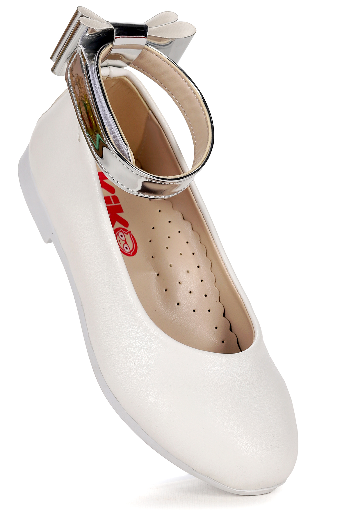 Ankle Cilt Cırtlı Kız Çocuk Fiyonklu Babet Ayakkabı Bilekten Bağlamalı Beyaz - Görsel 2