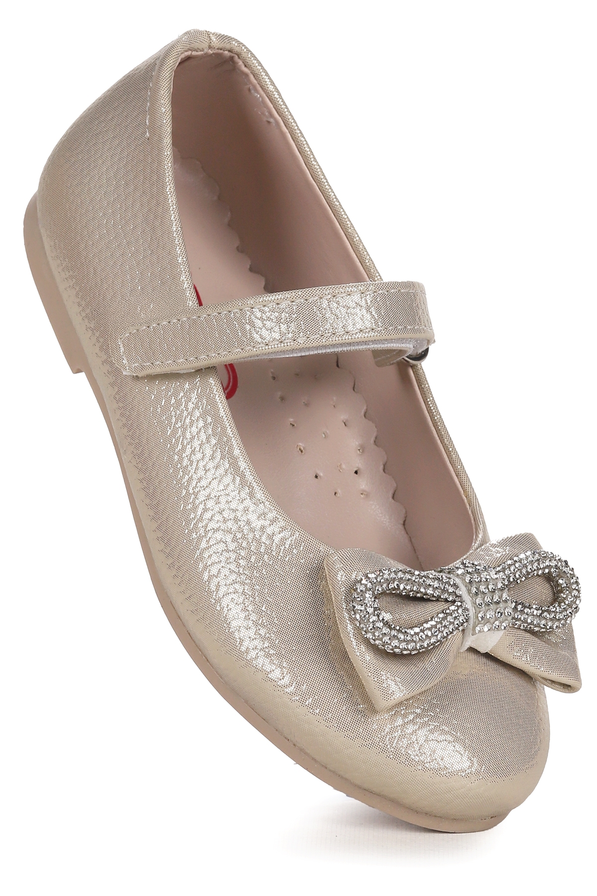 Bowtie Papyon Taşlı Cırtlı Kız Çocuk Babet Ayakkabı Altın - Görsel 2