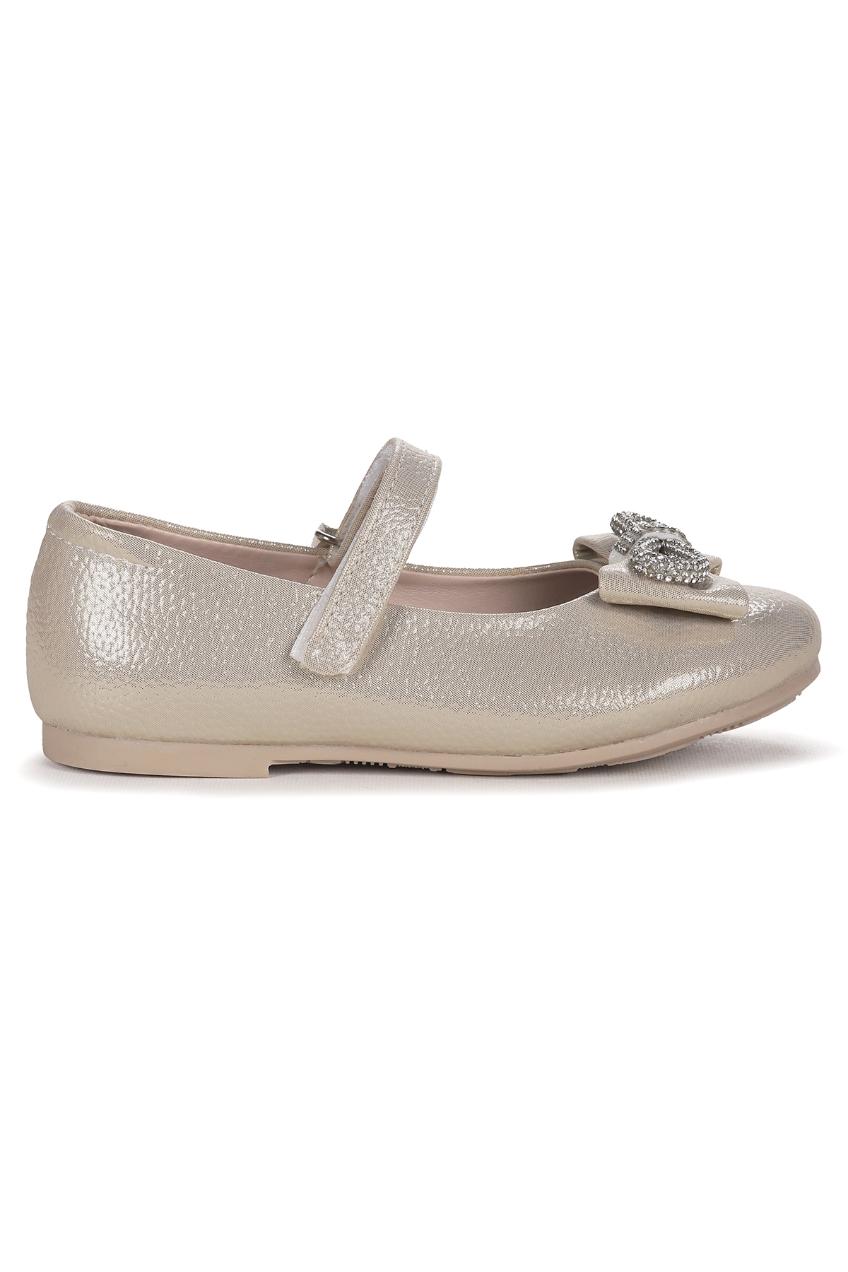 Bowtie Papyon Taşlı Cırtlı Kız Çocuk Babet Ayakkabı Altın - Görsel 5