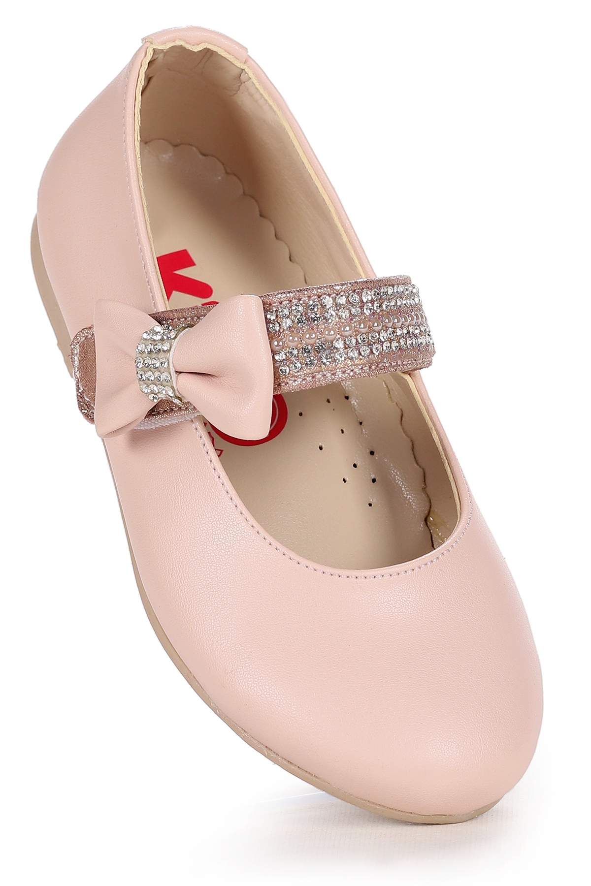 Cerry Cilt Cırtlı Kız Çocuk Taşlı Babet Ayakkabı Pudra - Görsel 2
