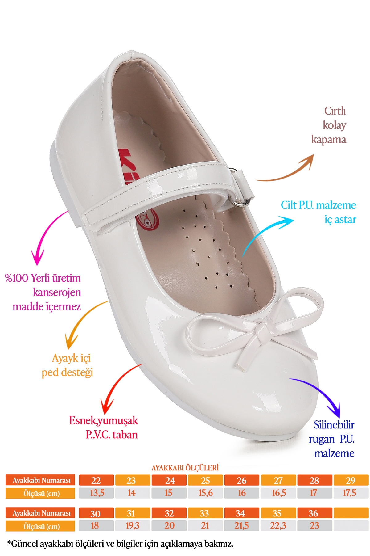 Barbe Rugan Fiyonklu Cırtlı Kız Çocuk Babet Ayakkabı Beyaz - Görsel 3