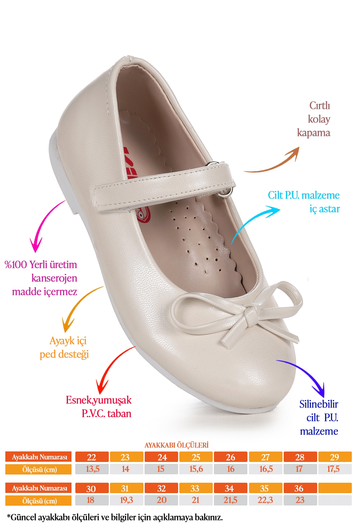 Barbe Cilt Fiyonklu Cırtlı Kız Çocuk Babet Ayakkabı Sedef - Görsel 3