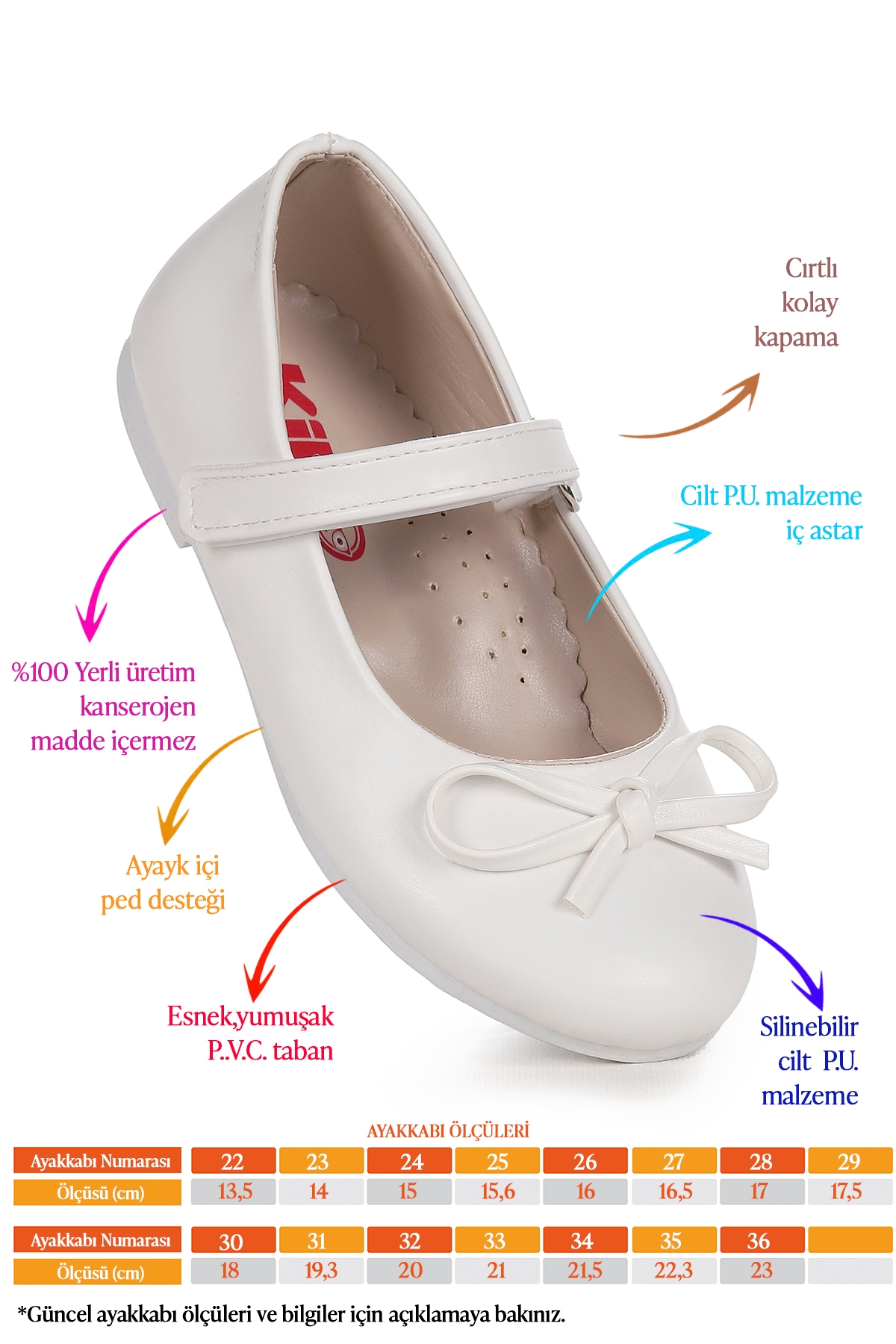 Barbe Cilt Fiyonklu Cırtlı Kız Çocuk Babet Ayakkabı Beyaz - Görsel 3