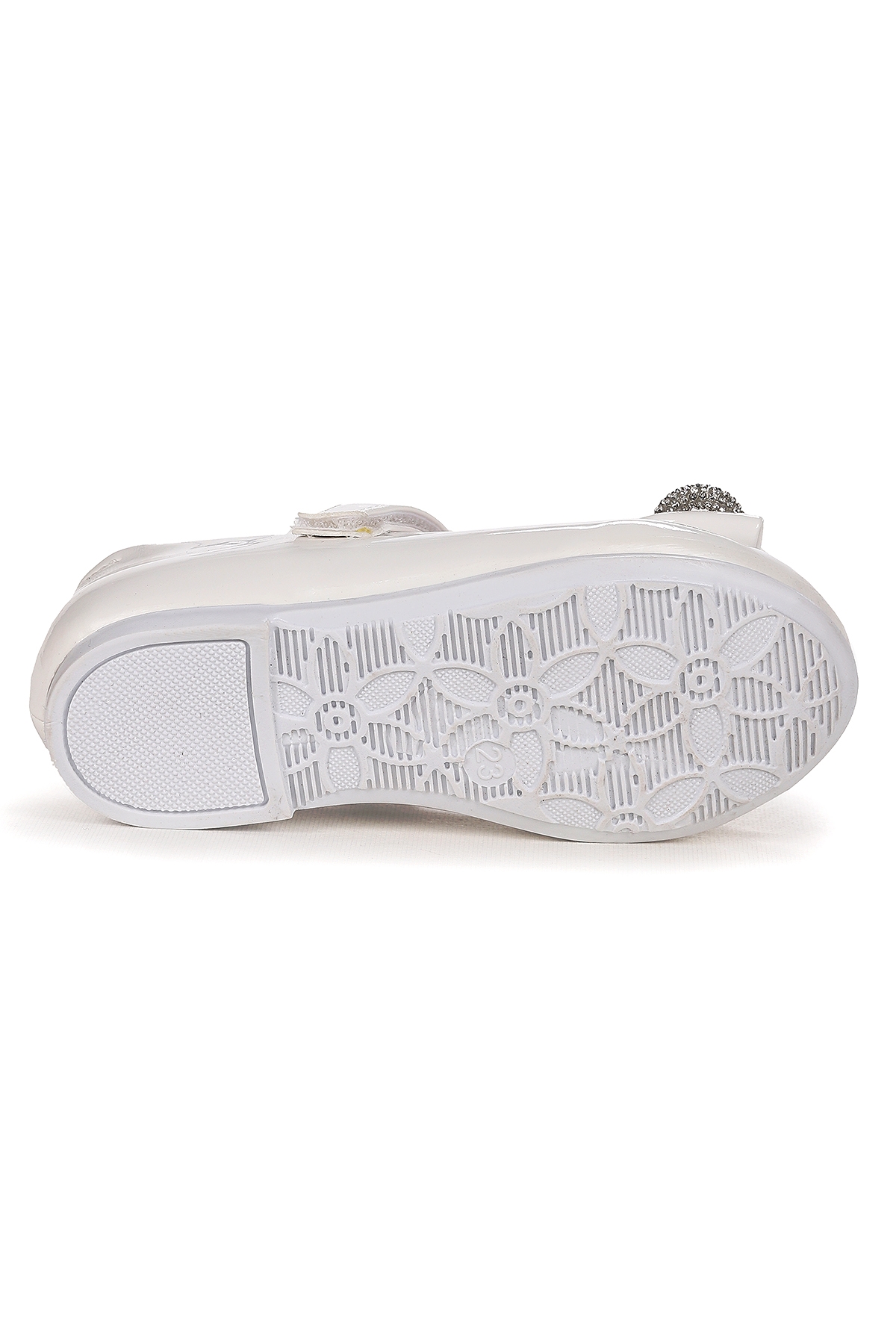 Bowtie Papyon Taşlı Cırtlı Kız Çocuk Babet Ayakkabı Beyaz - Görsel 6