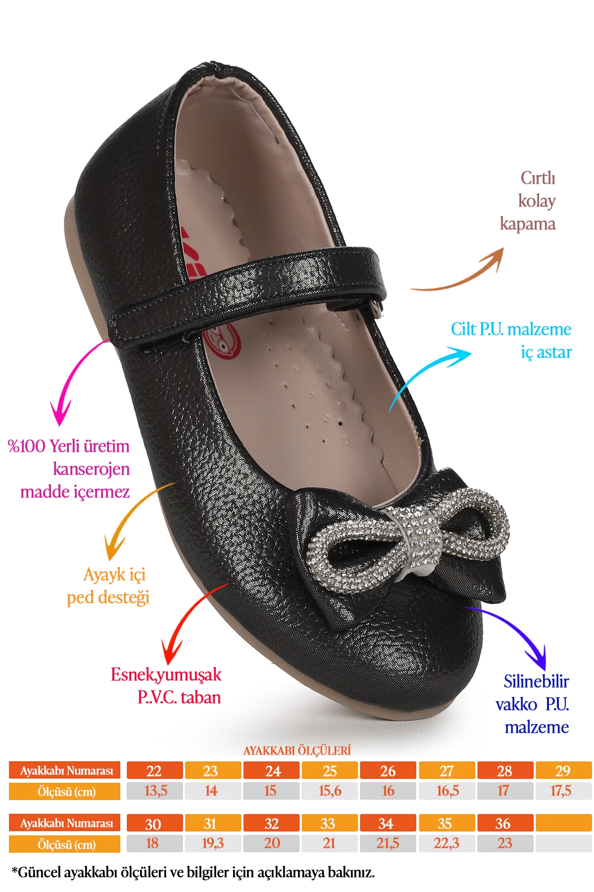 Bowtie Papyon Taşlı Cırtlı Kız Çocuk Babet Ayakkabı Platin - Görsel 3