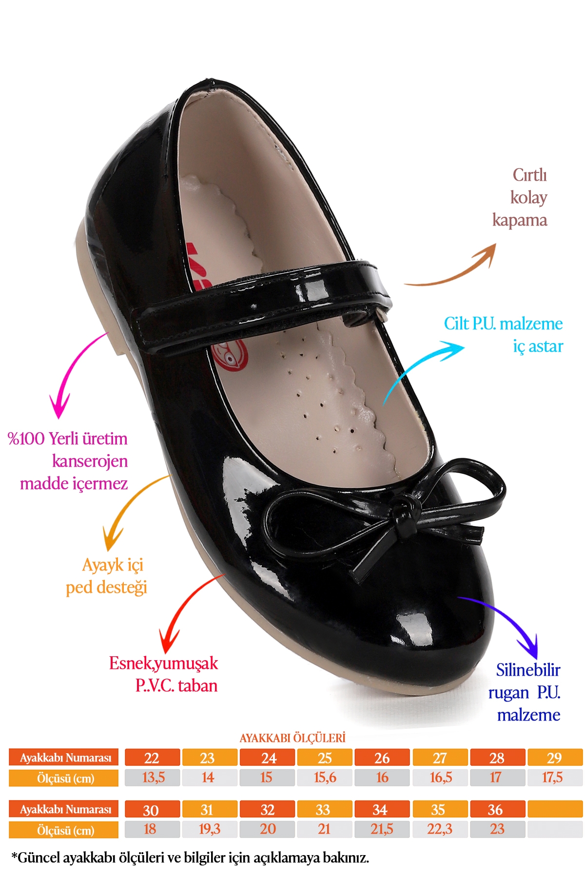 Barbe Rugan Fiyonklu Cırtlı Kız Çocuk Babet Ayakkabı Siyah - Görsel 3