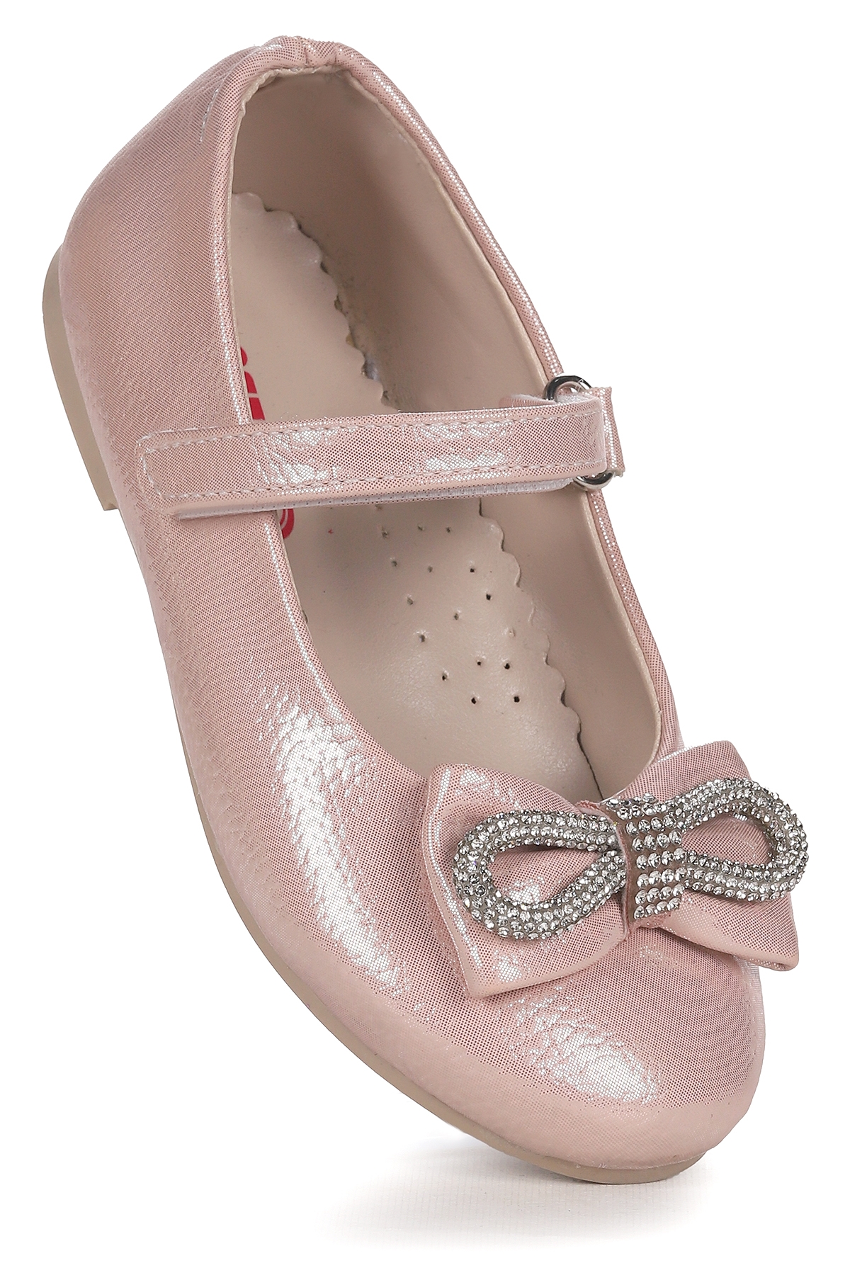 Bowtie Papyon Taşlı Cırtlı Kız Çocuk Babet Ayakkabı Pudra - Görsel 2