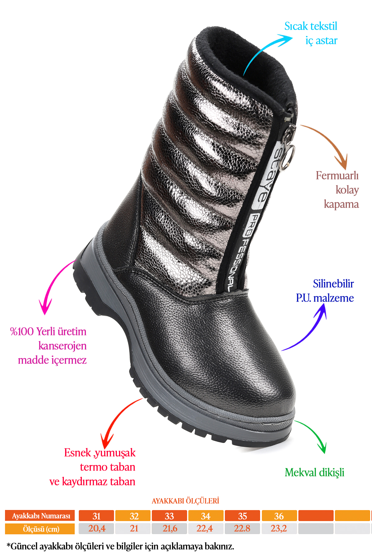 Ronel Vakko Fermuarlı Kız Çocuk Kar Botu Platin - Görsel 3