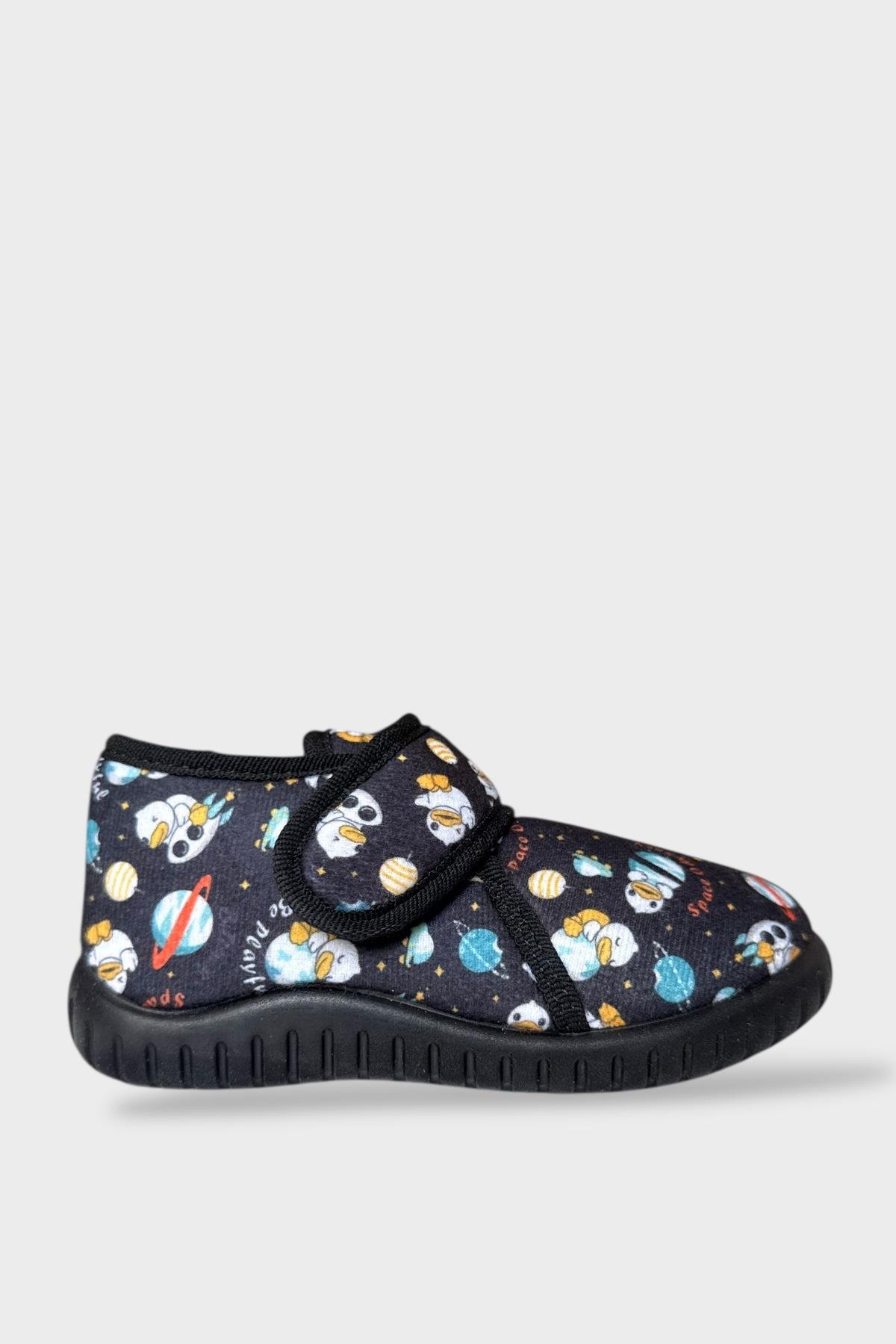 Tematik Cırtlı Çocuk Panduf Okul Kreş Ev Ayakkabısı Kaydırmaz Taban SİYAH - Görsel 2