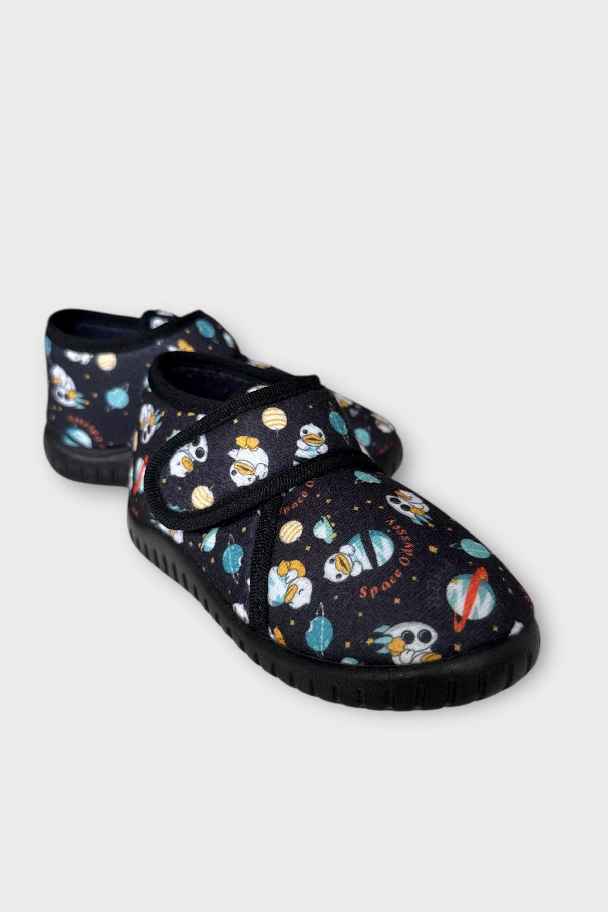 Tematik Cırtlı Çocuk Panduf Okul Kreş Ev Ayakkabısı Kaydırmaz Taban SİYAH - Görsel 3