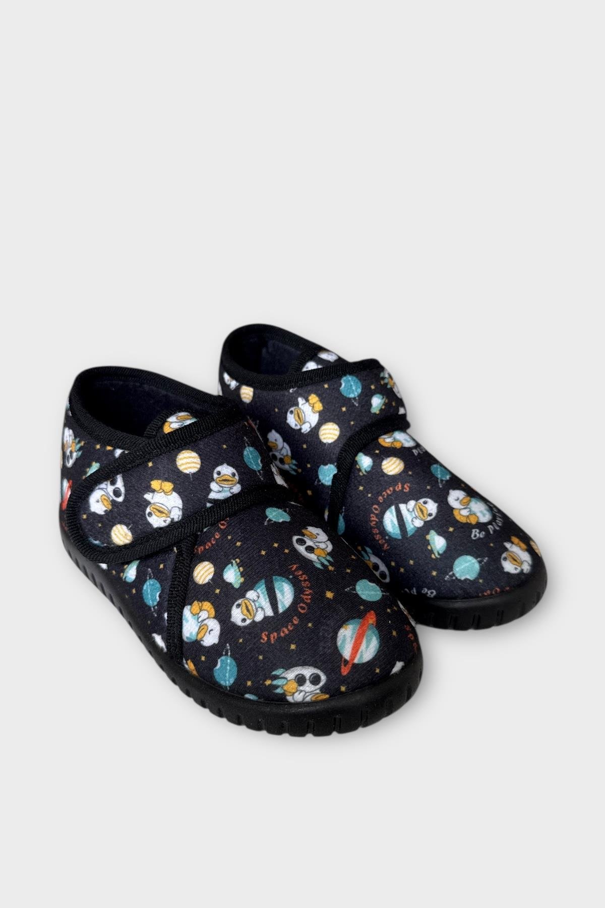 Tematik Cırtlı Çocuk Panduf Okul Kreş Ev Ayakkabısı Kaydırmaz Taban SİYAH - Görsel 4