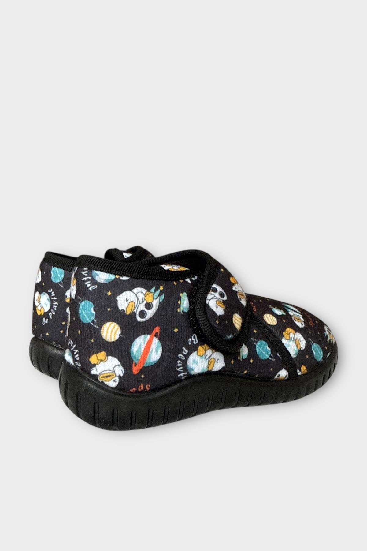 Tematik Cırtlı Çocuk Panduf Okul Kreş Ev Ayakkabısı Kaydırmaz Taban SİYAH - Görsel 6
