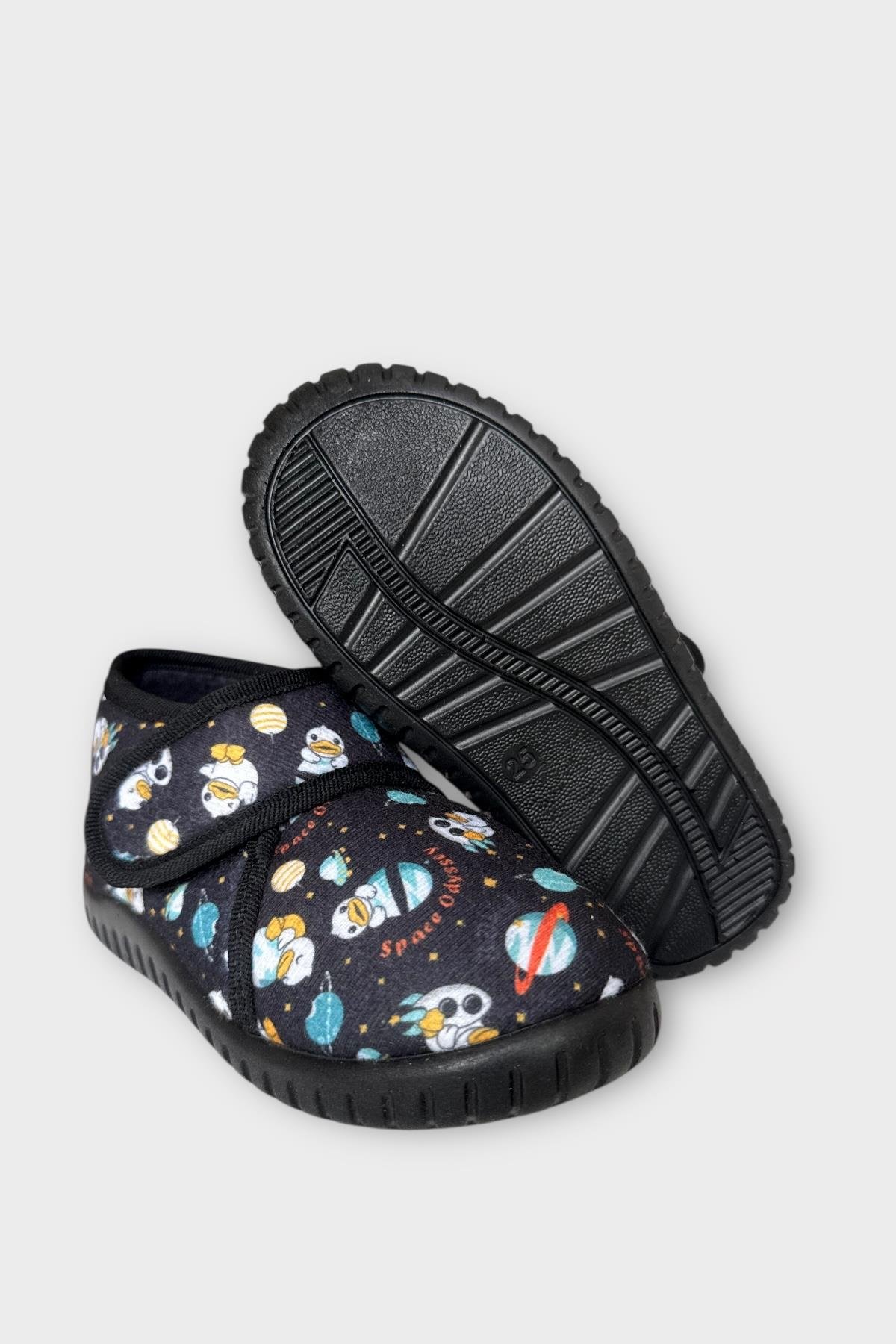 Tematik Cırtlı Çocuk Panduf Okul Kreş Ev Ayakkabısı Kaydırmaz Taban SİYAH - Görsel 7