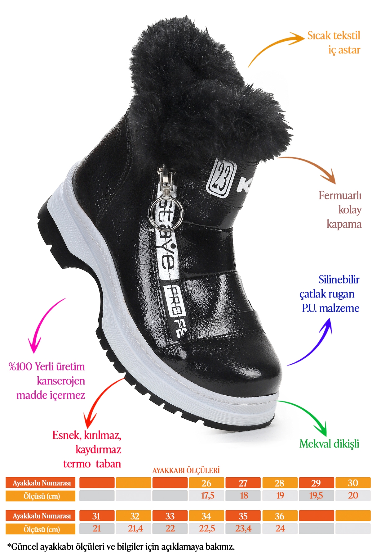 Bente Rugan Çatlak Fermuarlı Kız Çocuk Bot Ayakkabı Siyah - Görsel 3