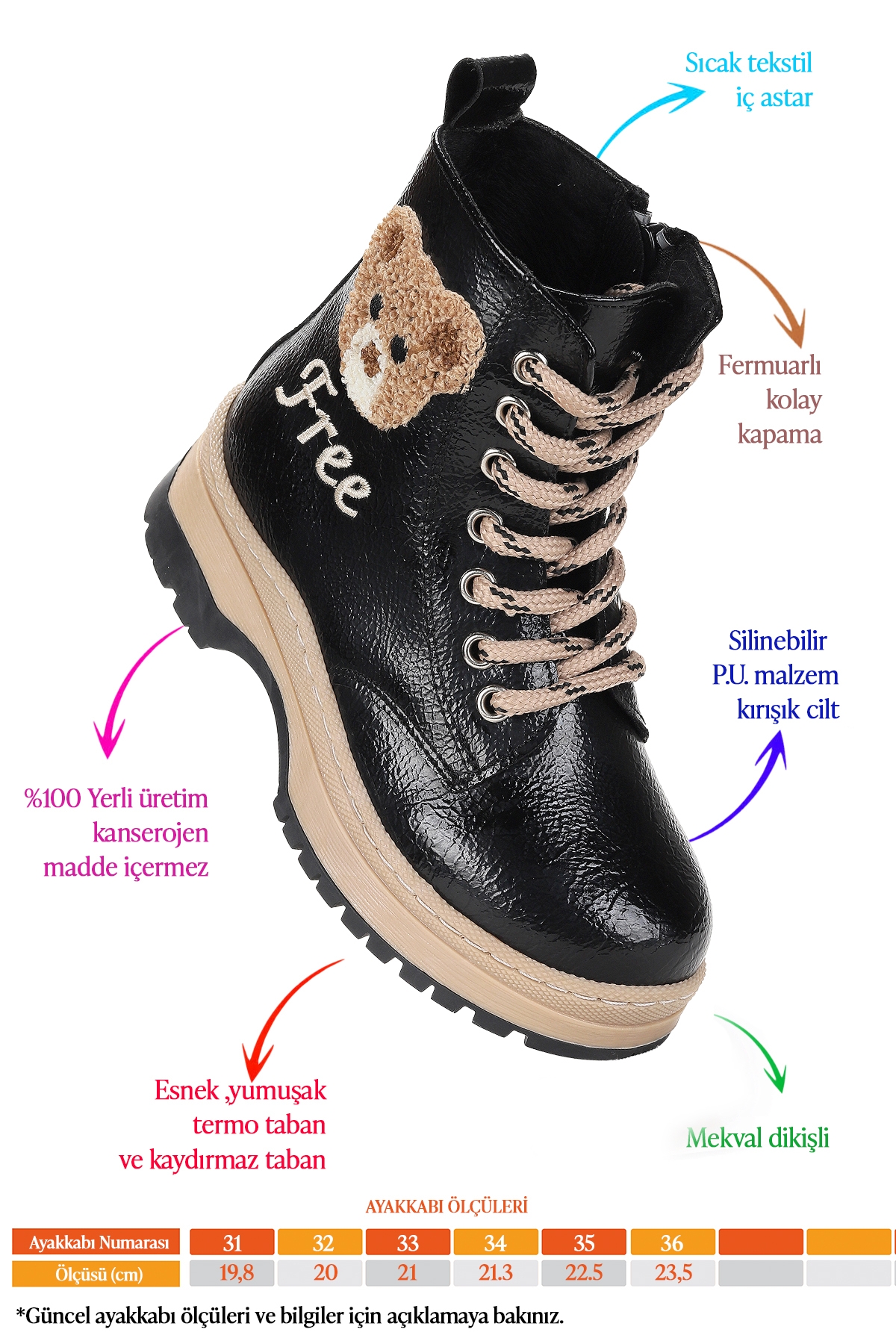 Teddy Kırışık Termo Taban Kız Çocuk Bot Siyah - Görsel 3