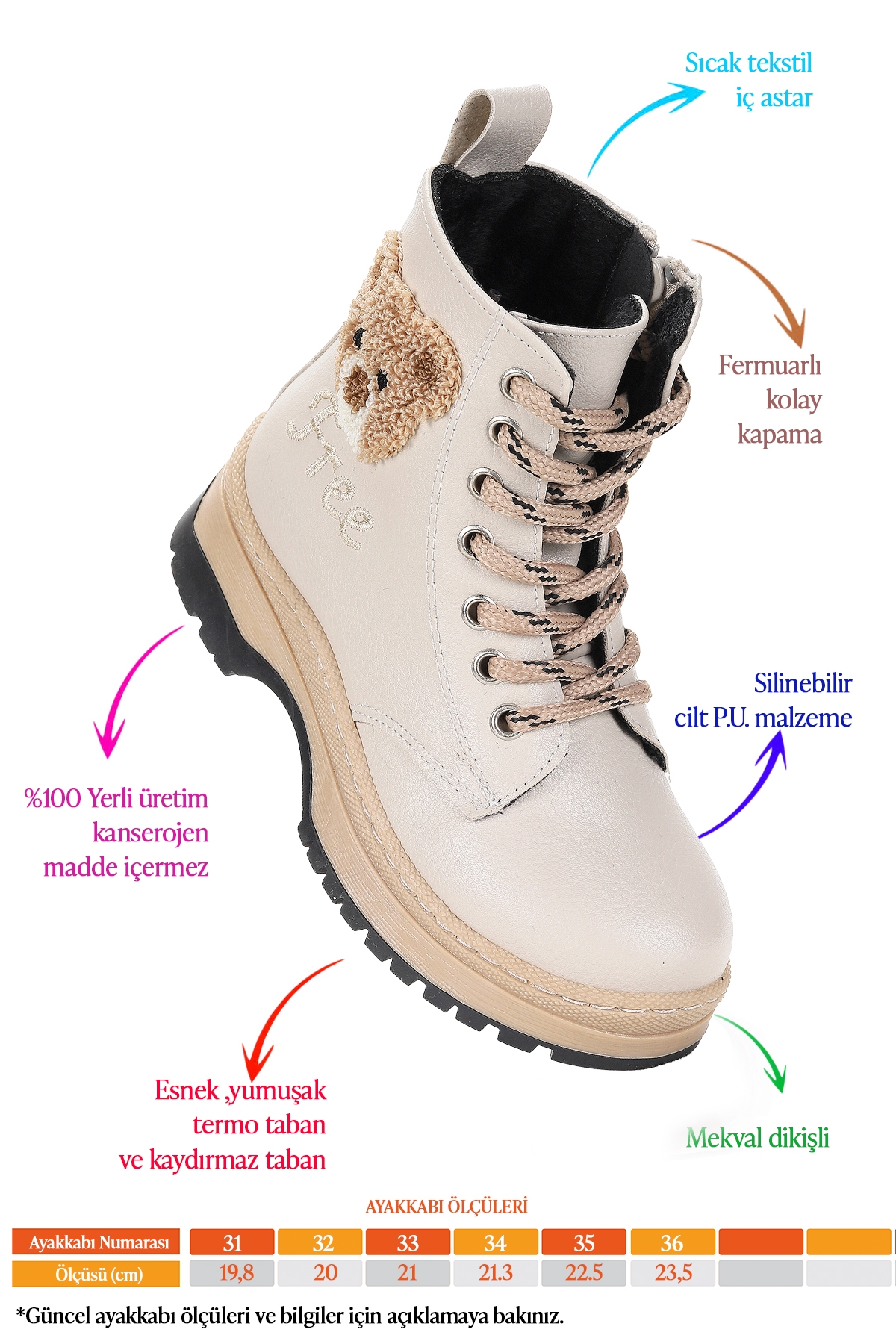 Teddy Cilt Termo Taban Kız Çocuk Bot Bej - Görsel 3