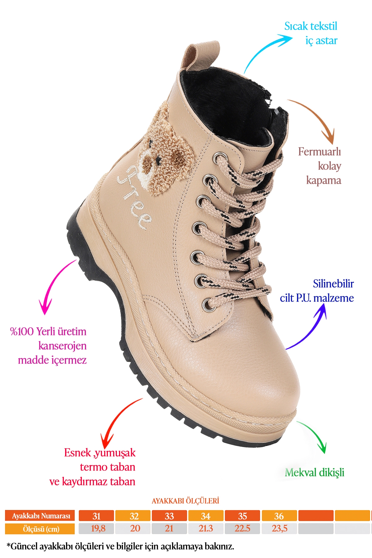 Teddy Cilt Termo Taban Kız Çocuk Bot Ten - Görsel 3