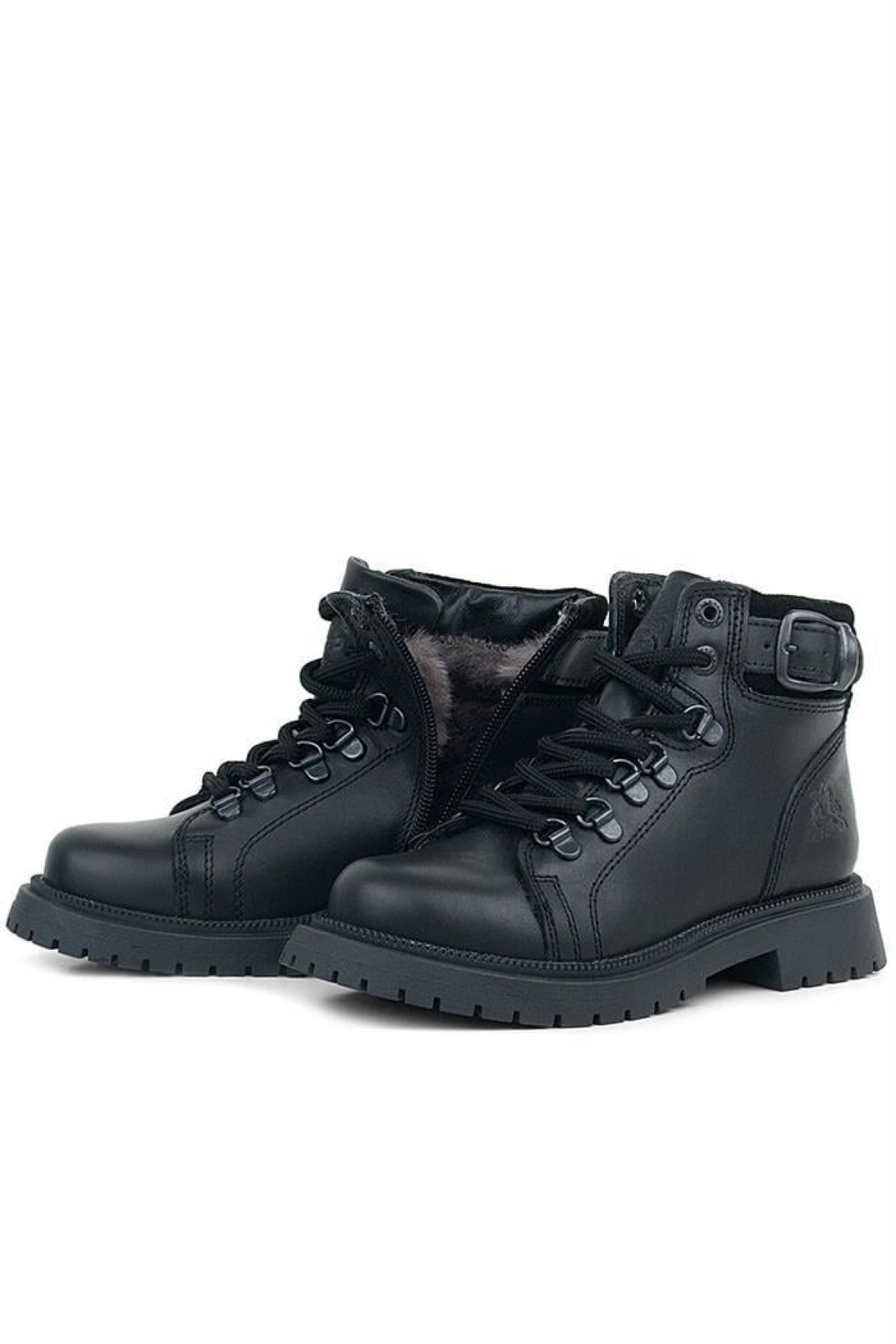 Gerçek Kürklü Hakiki Deri Siyah Bağcıklı Fermuarlı Çocuk Kar Botu - Görsel 8