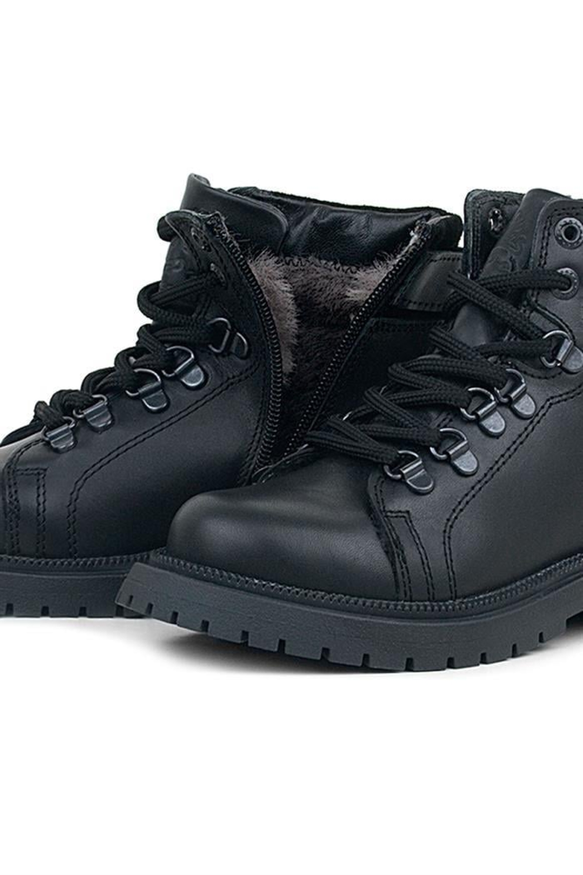 Gerçek Kürklü Hakiki Deri Siyah Bağcıklı Fermuarlı Çocuk Kar Botu - Görsel 10