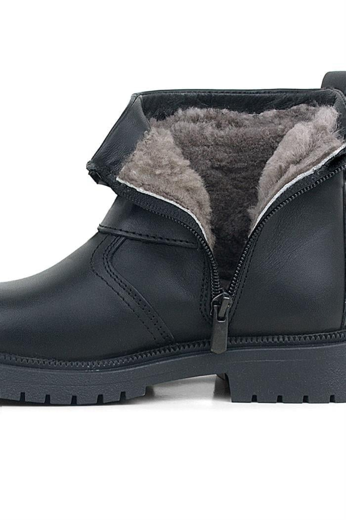 Gerçek Kürklü Hakiki Deri Siyah Fermuarlı Çocuk Bot - Görsel 3