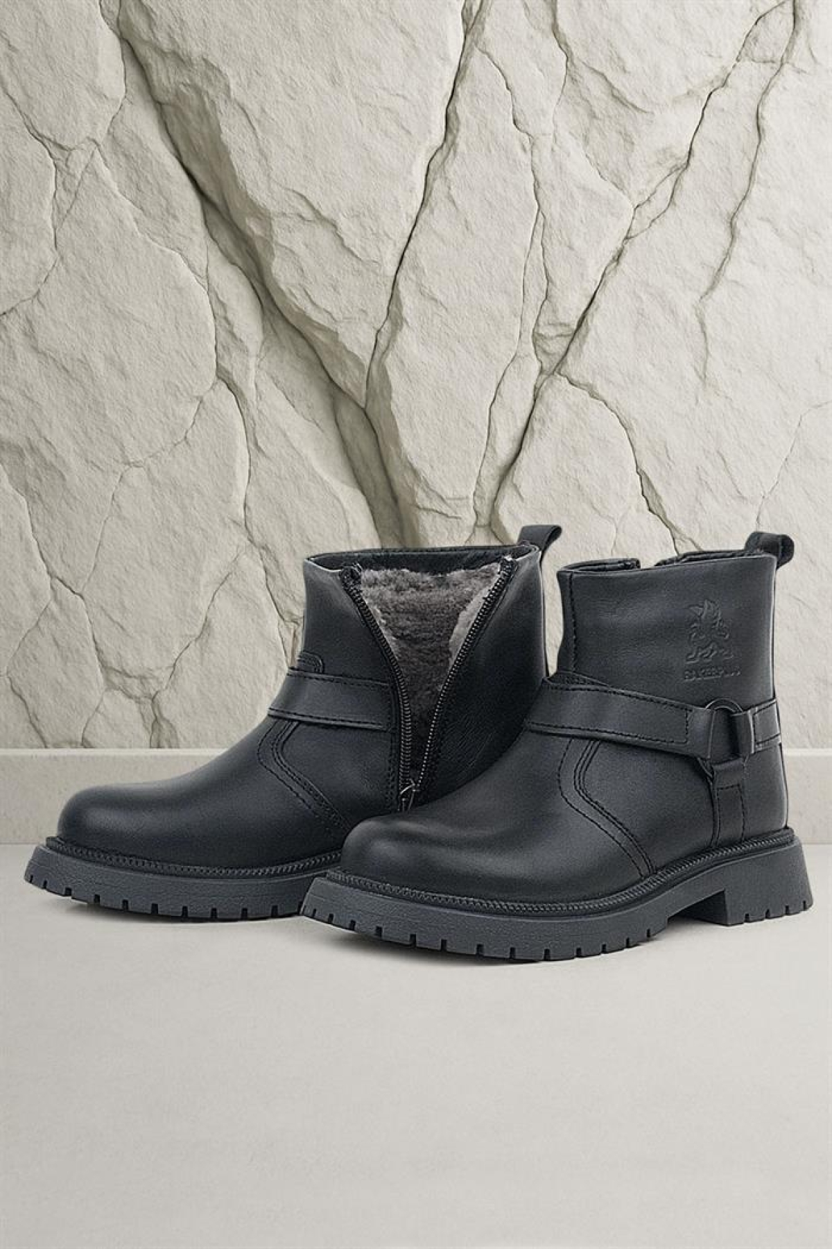 Gerçek Kürklü Hakiki Deri Siyah Fermuarlı Çocuk Bot - Görsel 4