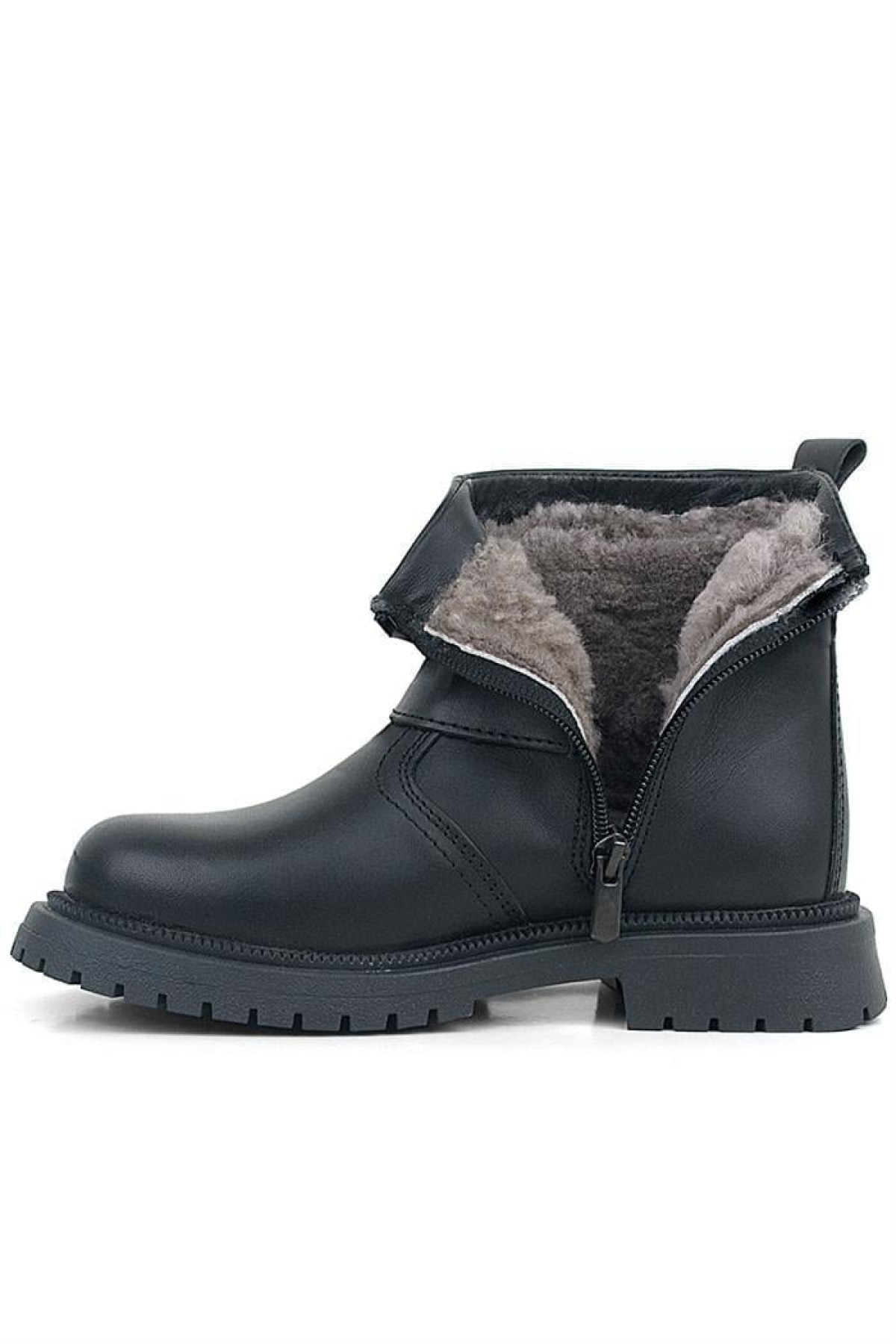 Gerçek Kürklü Hakiki Deri Siyah Fermuarlı Çocuk Bot - Görsel 6