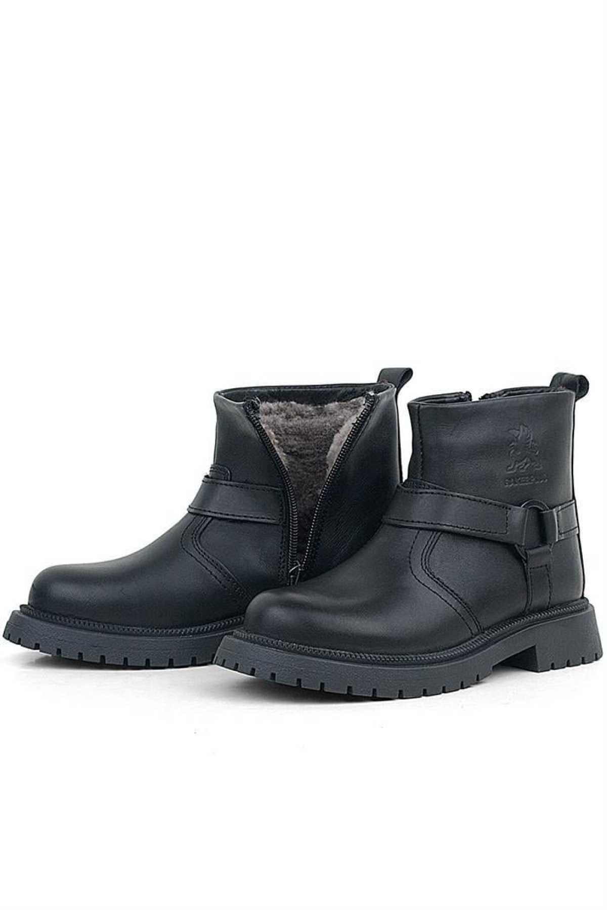 Gerçek Kürklü Hakiki Deri Siyah Fermuarlı Çocuk Bot - Görsel 10