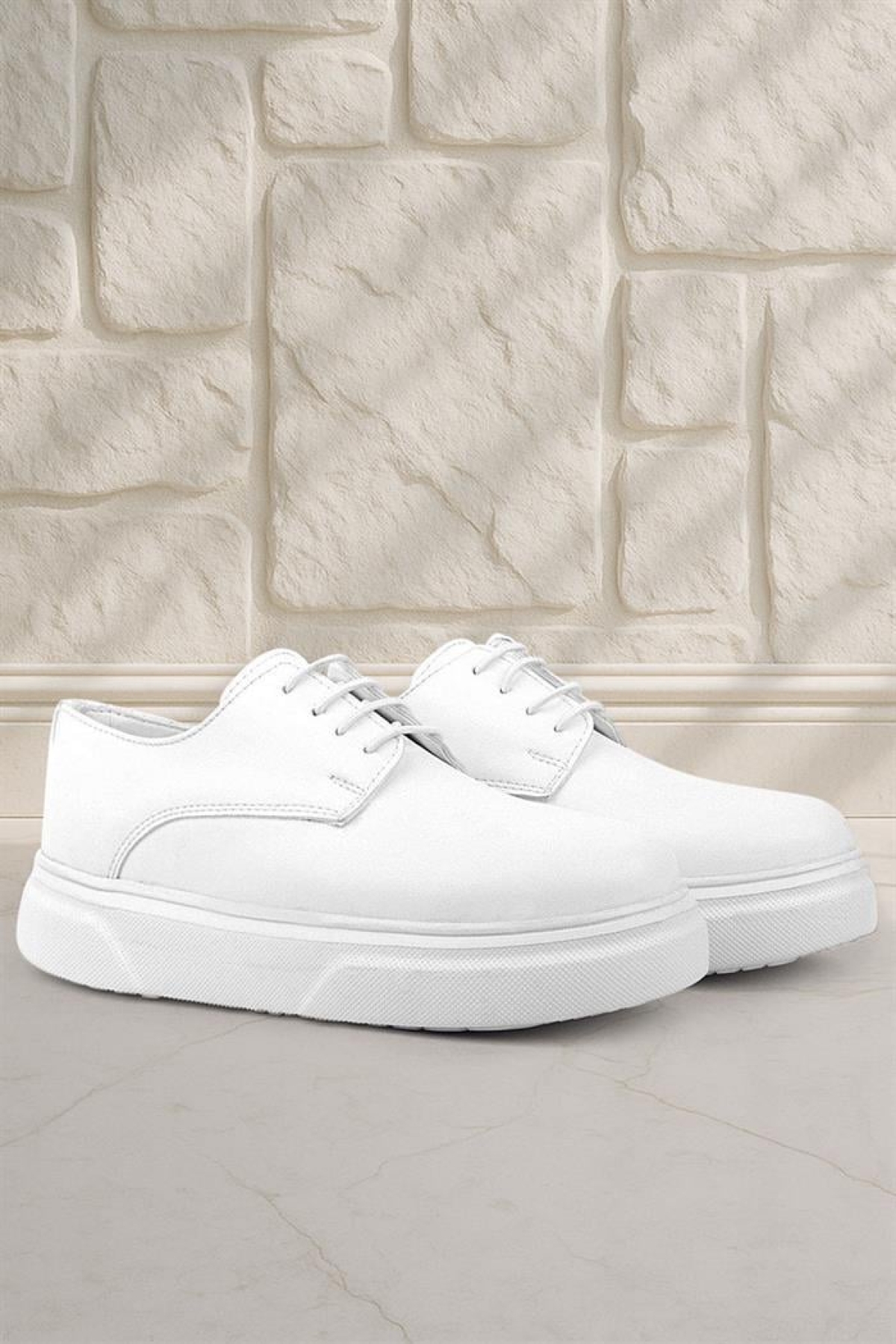 Derby Beyaz Cilt Yüksek Taban Çocuk Klasik Ayakkabı - Görsel 3
