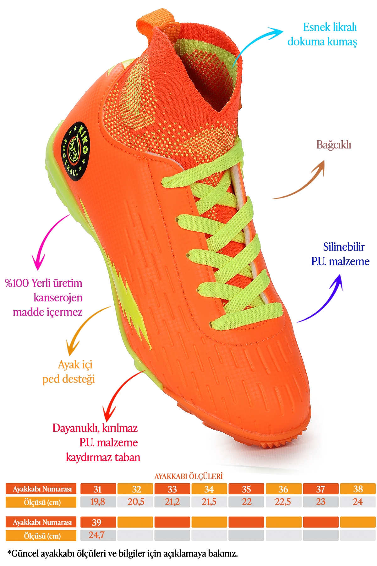 Tusa FHS Boğazlı Halı Saha Erkek Çocuk Futbol Ayakkabı Turuncu - Sarı - Görsel 3