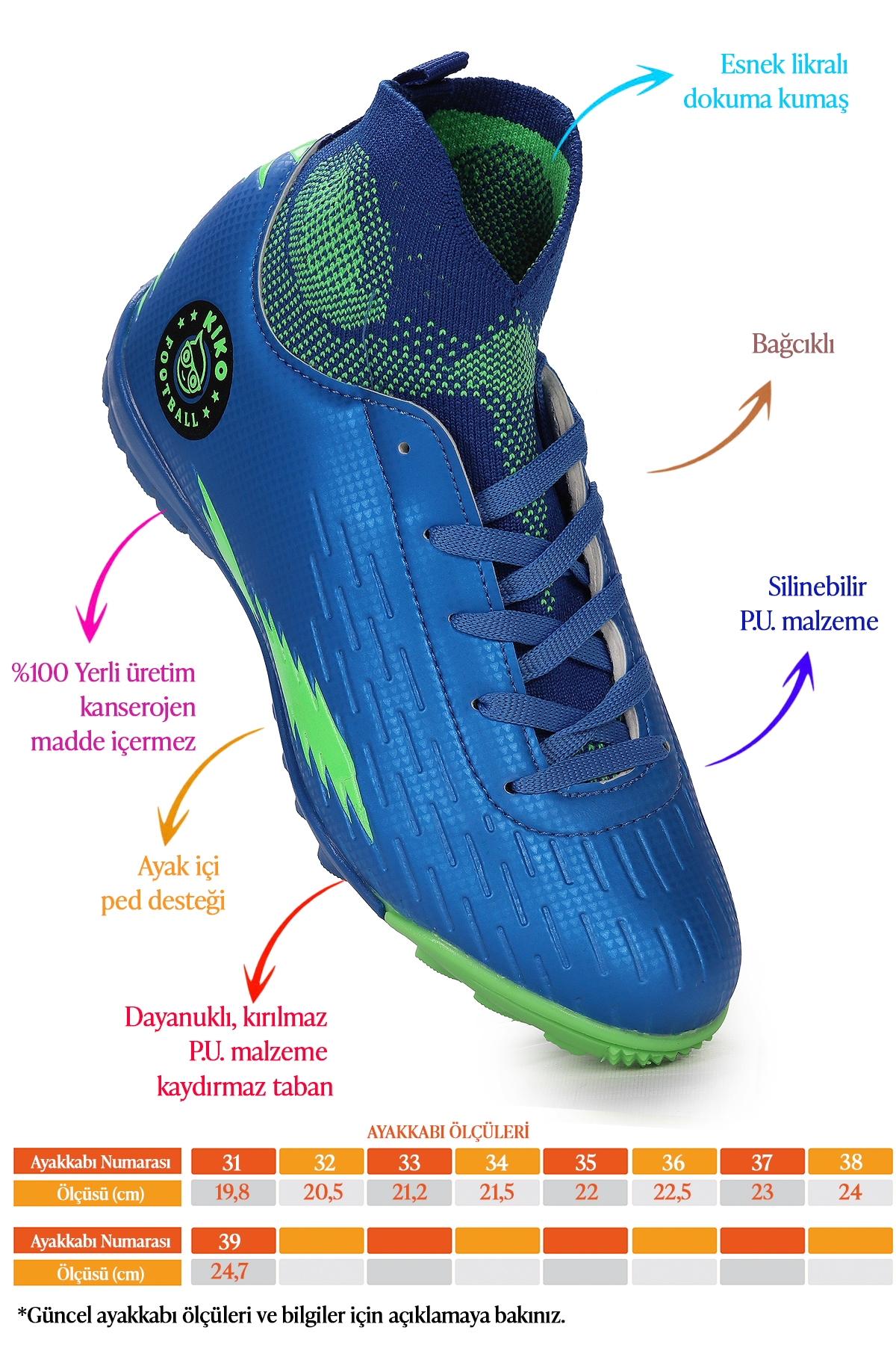 Kiko Kids Kiko Kids Tusa FHS Boğazlı Halı Saha Erkek Çocuk Futbol Ayakkabı Saks Mavi - Yeşil Sneaker | Flo Mavi - 3. görsel