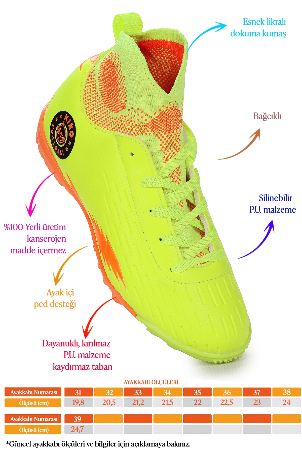 Tusa FHS Boğazlı Halı Saha Erkek Çocuk Futbol Ayakkabı Sarı - Turuncu - Görsel 3
