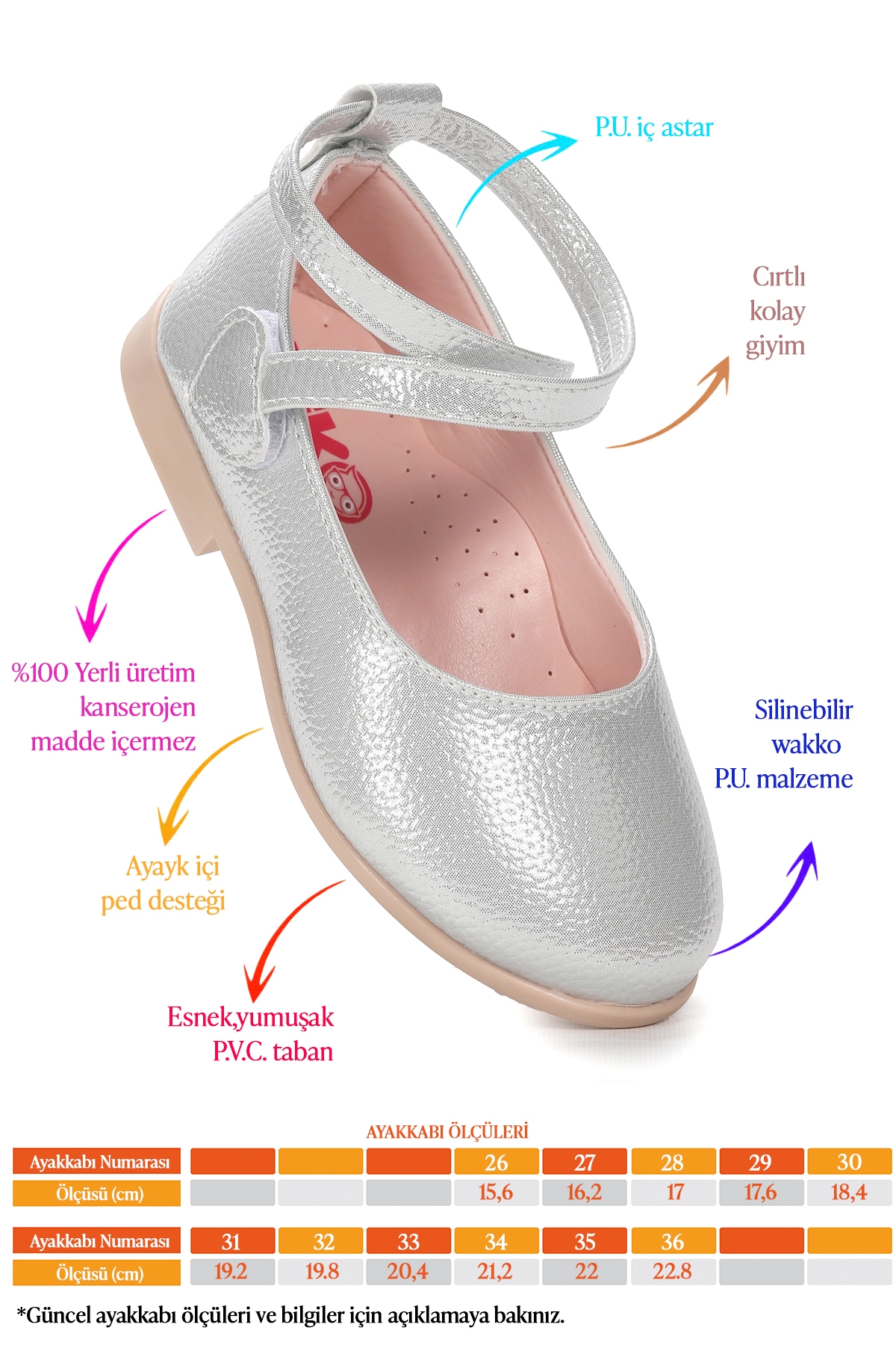 Vette Vakko Cırtlı Kız Çocuk Babet Ayakkabı Gümüş - Görsel 3