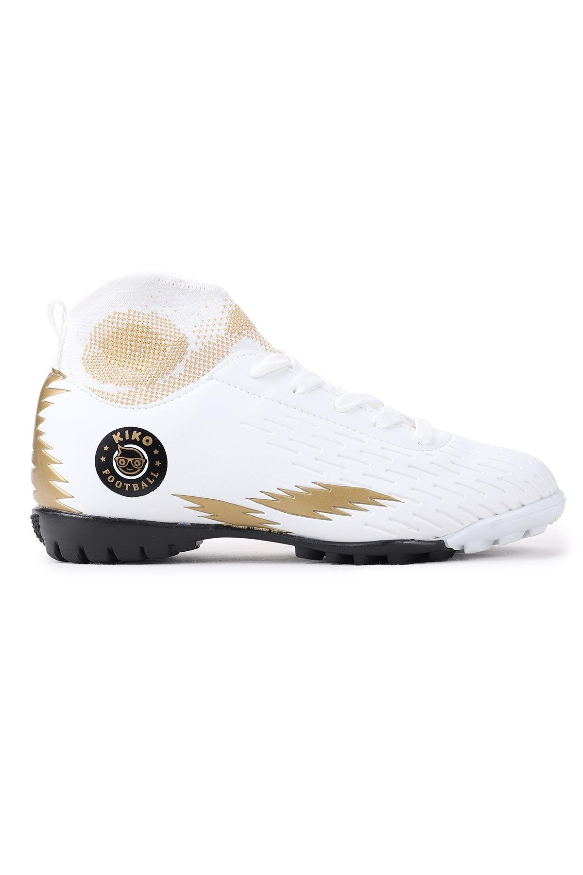 Tusa FHS Boğazlı Halı Saha Erkek Çocuk Futbol Ayakkabı Beyaz - Altın - Görsel 5