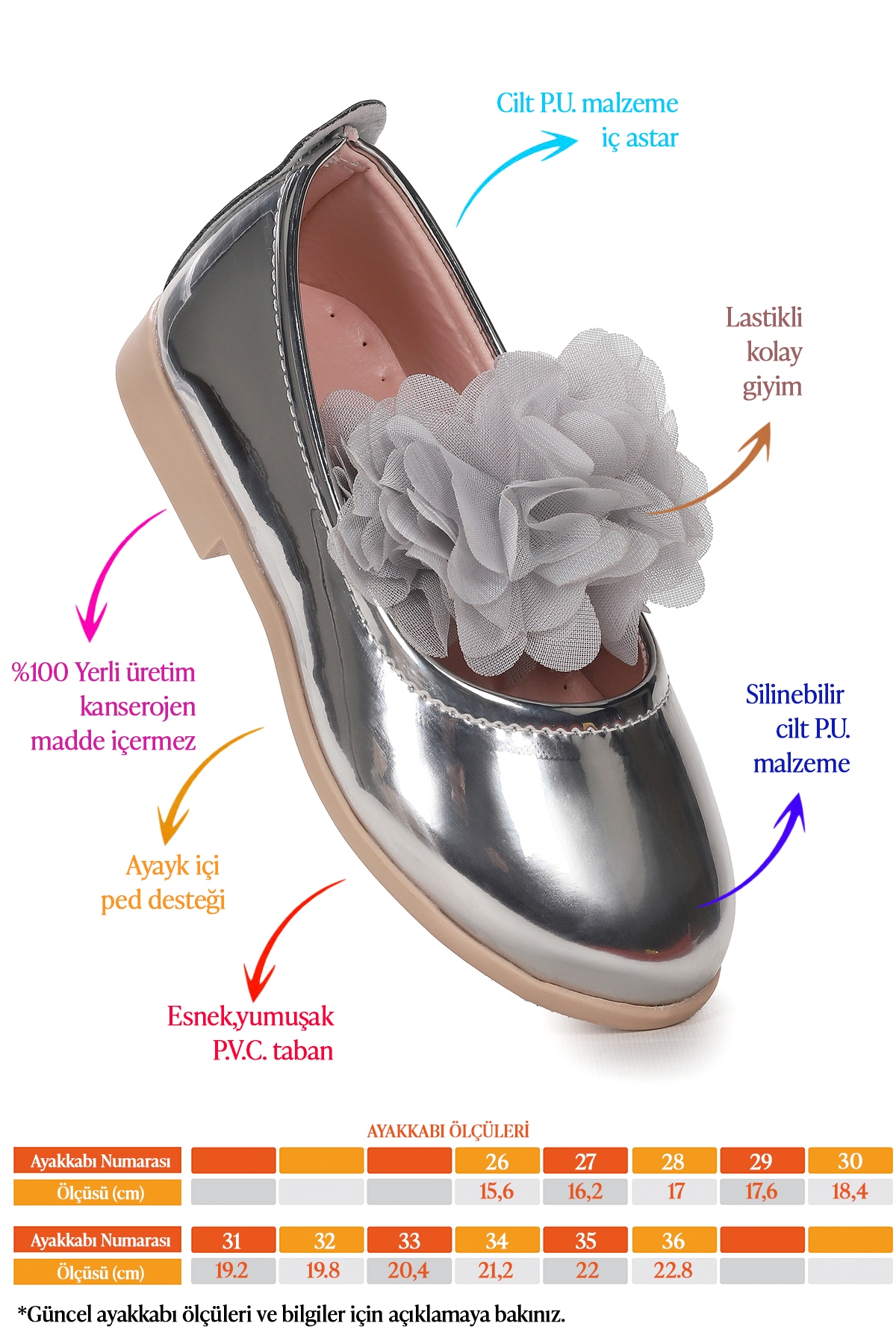 Flovers Rugan Kız Çocuk Babet Ayakkabı Gümüş - Görsel 3