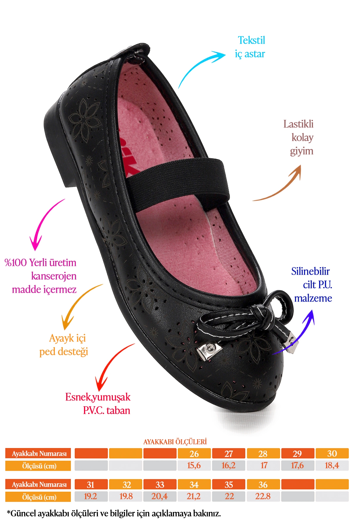 Perline Cilt Lastikli Kız Çocuk Babet Ayakkabı Siyah - Görsel 3
