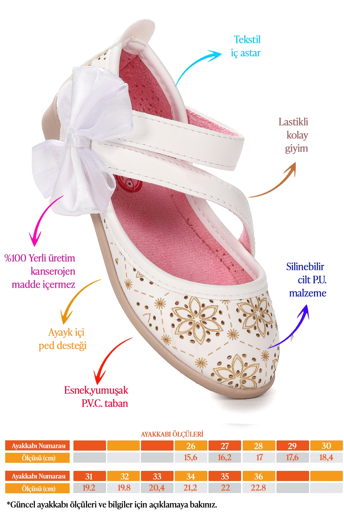 Audrey Cilt Lazerli Kız Çocuk Babet Ayakkabı Beyaz - Görsel 3