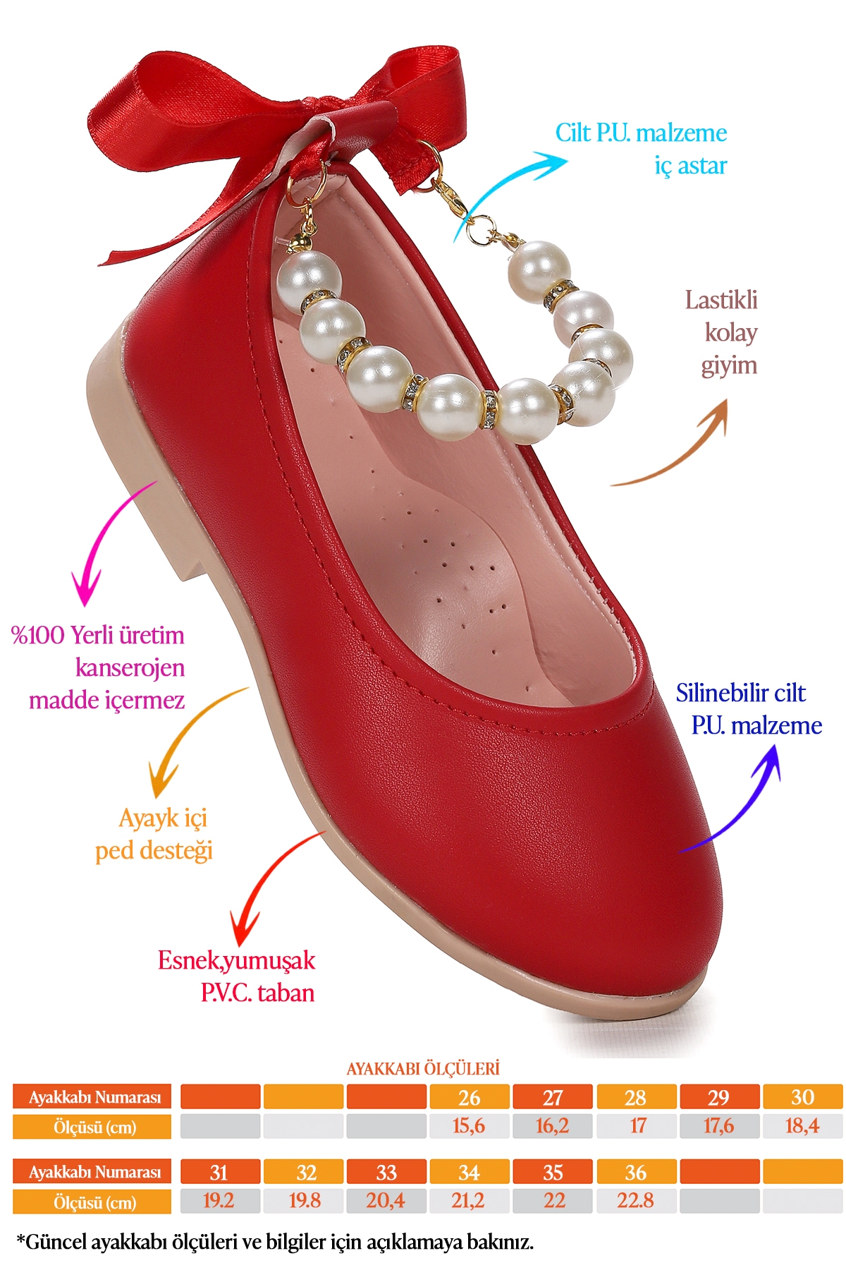 Blanch Cilt İncilli Lastikli Kız Çocuk Babet Ayakkabı Kırmızı - Görsel 3