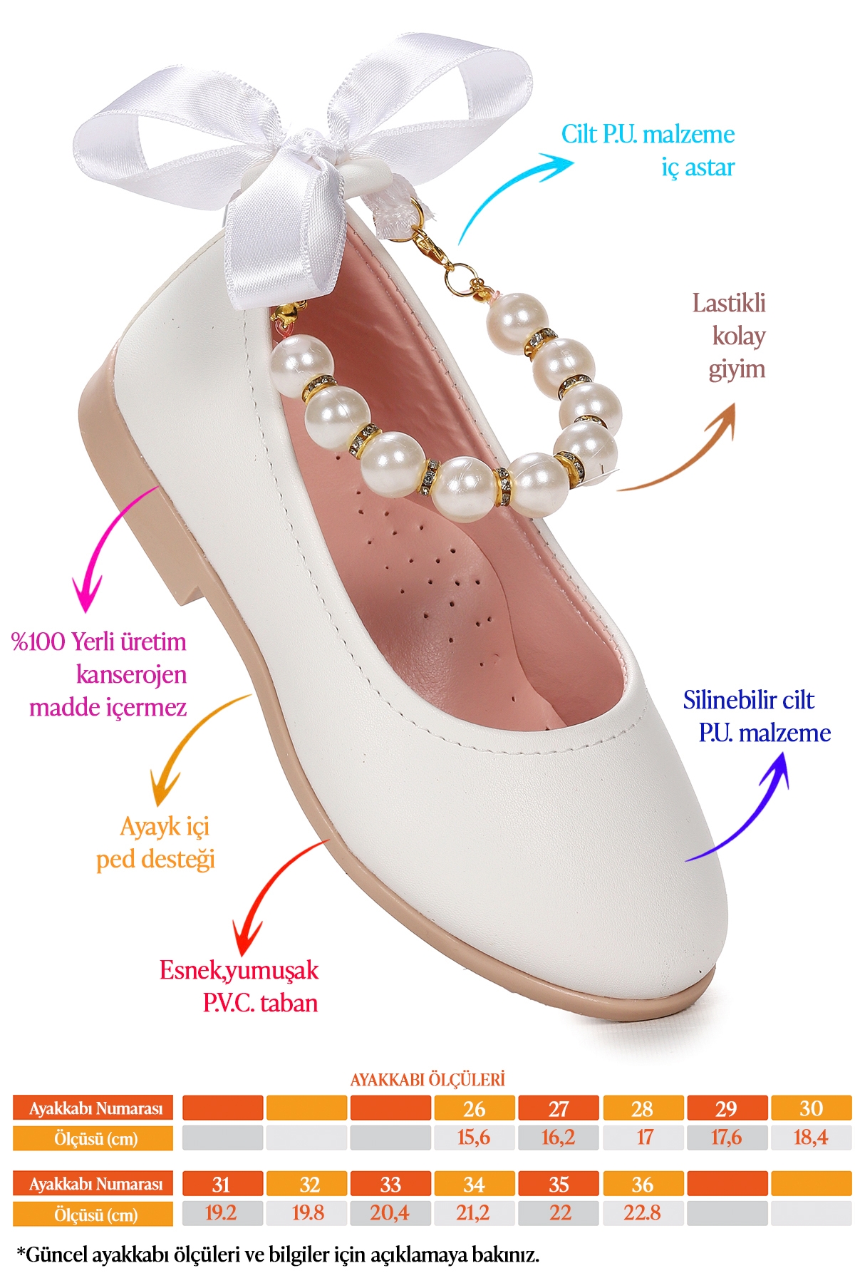 Blanch Cilt İncilli Lastikli Kız Çocuk Babet Ayakkabı Beyaz - Görsel 2