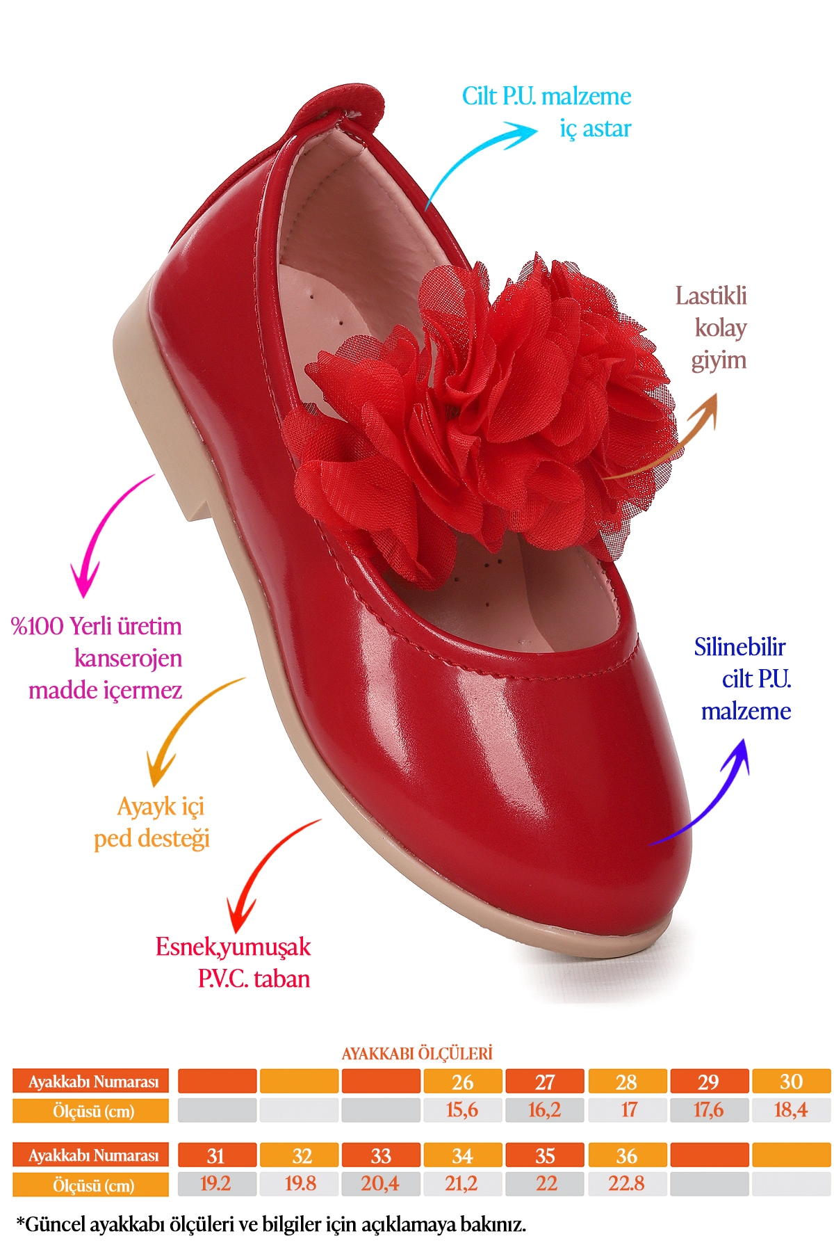 Flovers Rugan Kız Çocuk Babet Ayakkabı Kırmızı - Görsel 3