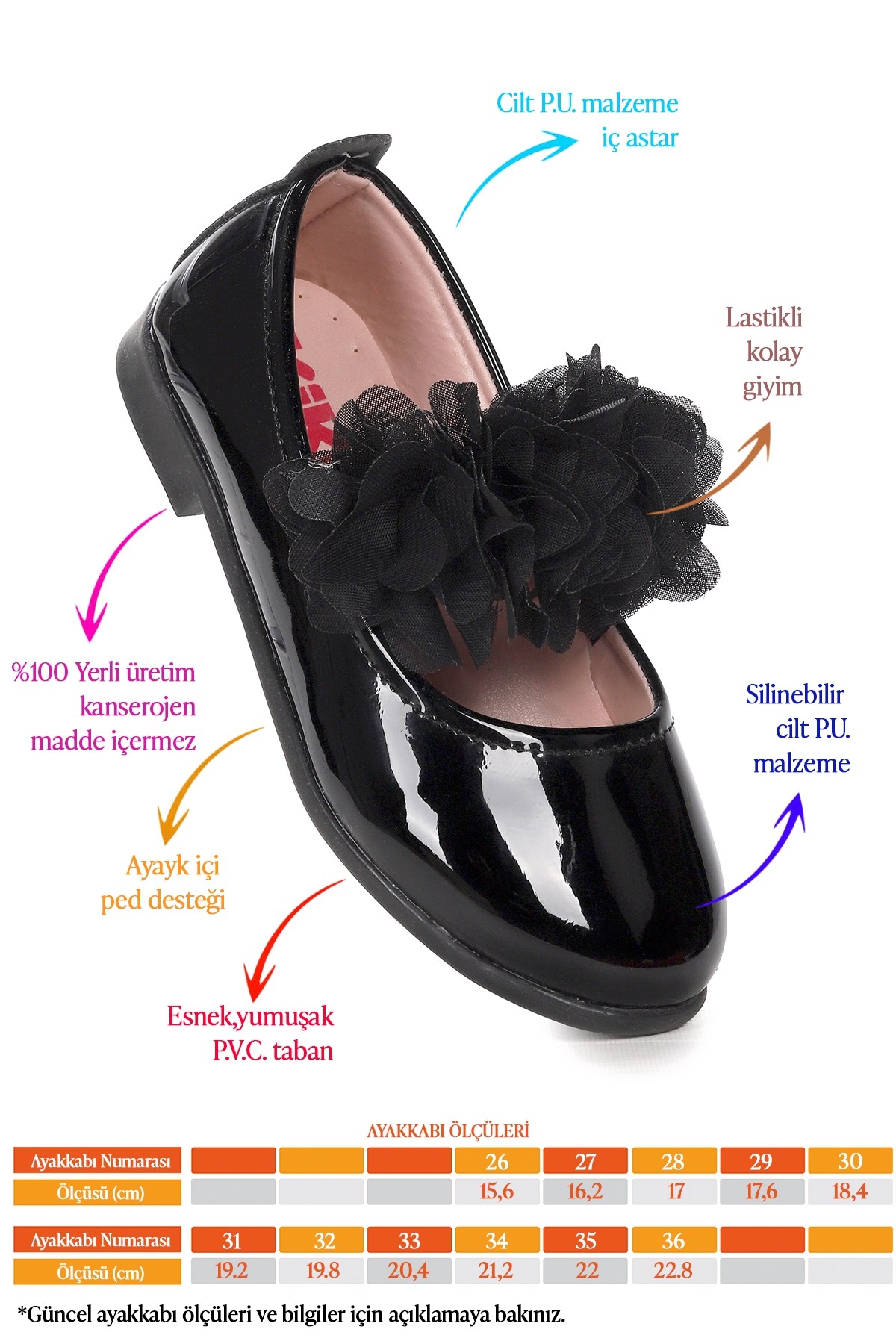 Flovers Rugan Kız Çocuk Babet Ayakkabı Siyah - Görsel 3