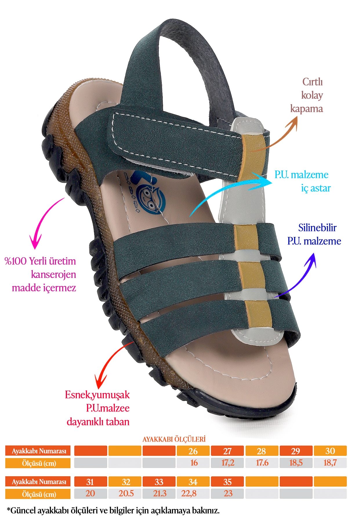 Erkek Çocuk Sandalet Arz 2358 Petrol - Sarı - Görsel 3