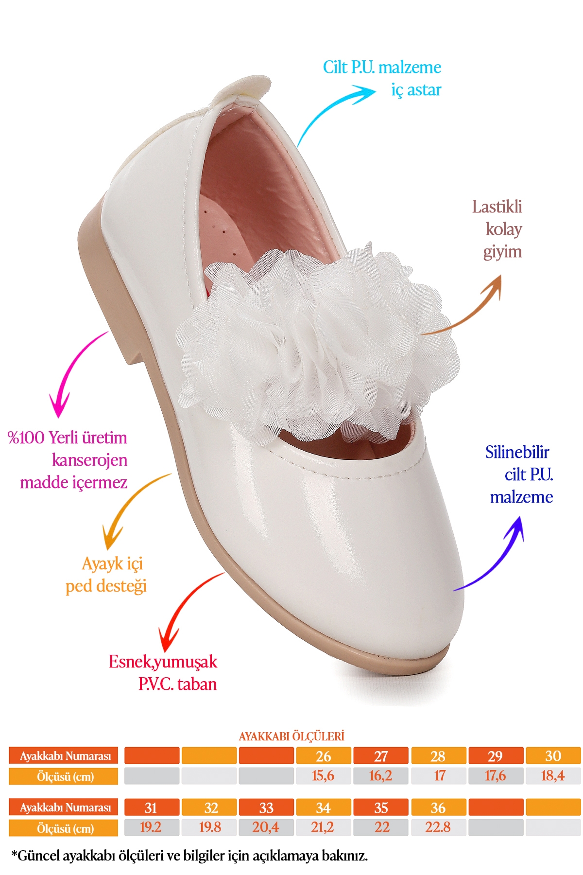 Flovers Rugan Kız Çocuk Babet Ayakkabı Beyaz - Görsel 3