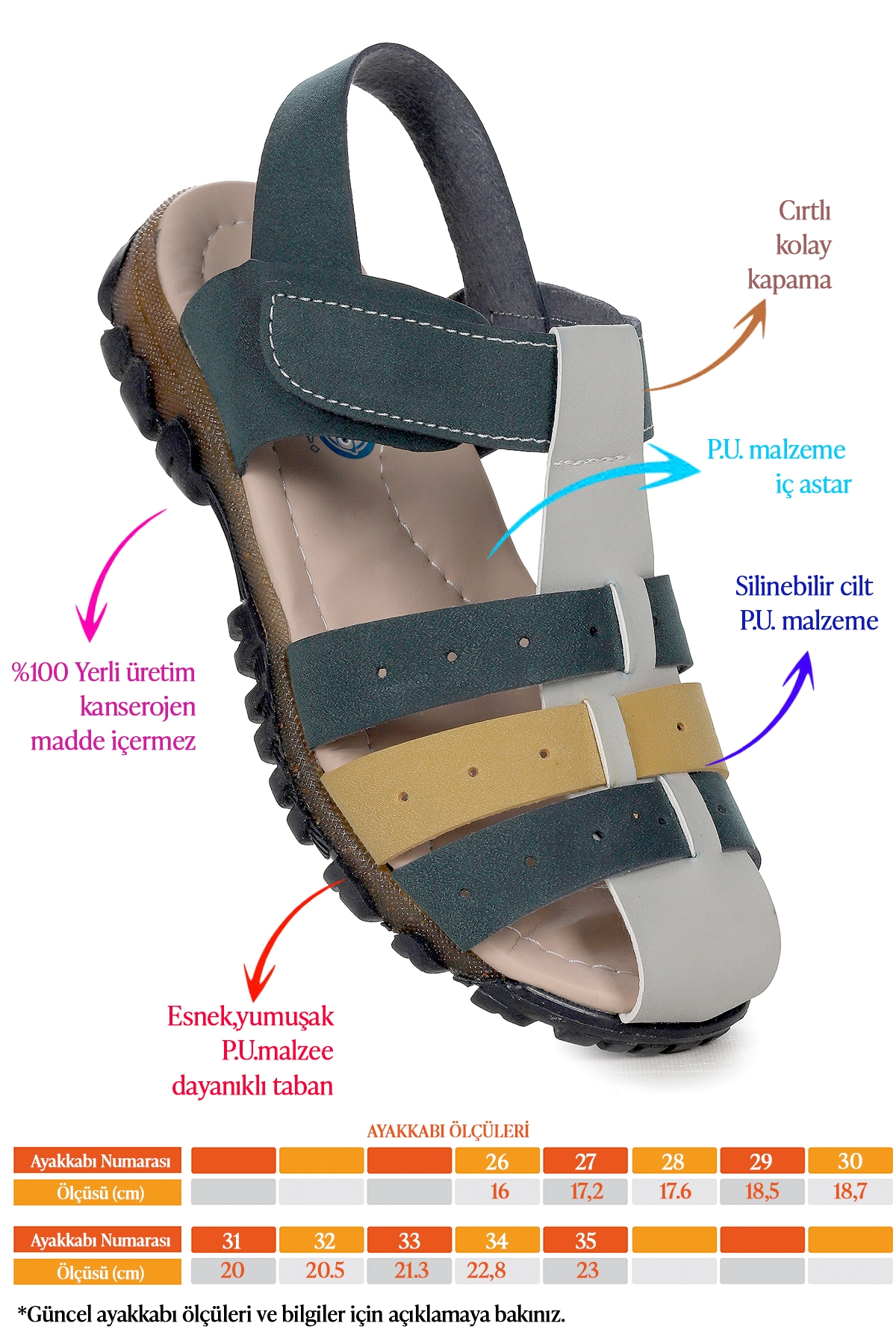 Erkek Çocuk Sandalet Arz 2356 Petrol - Sarı - Görsel 3