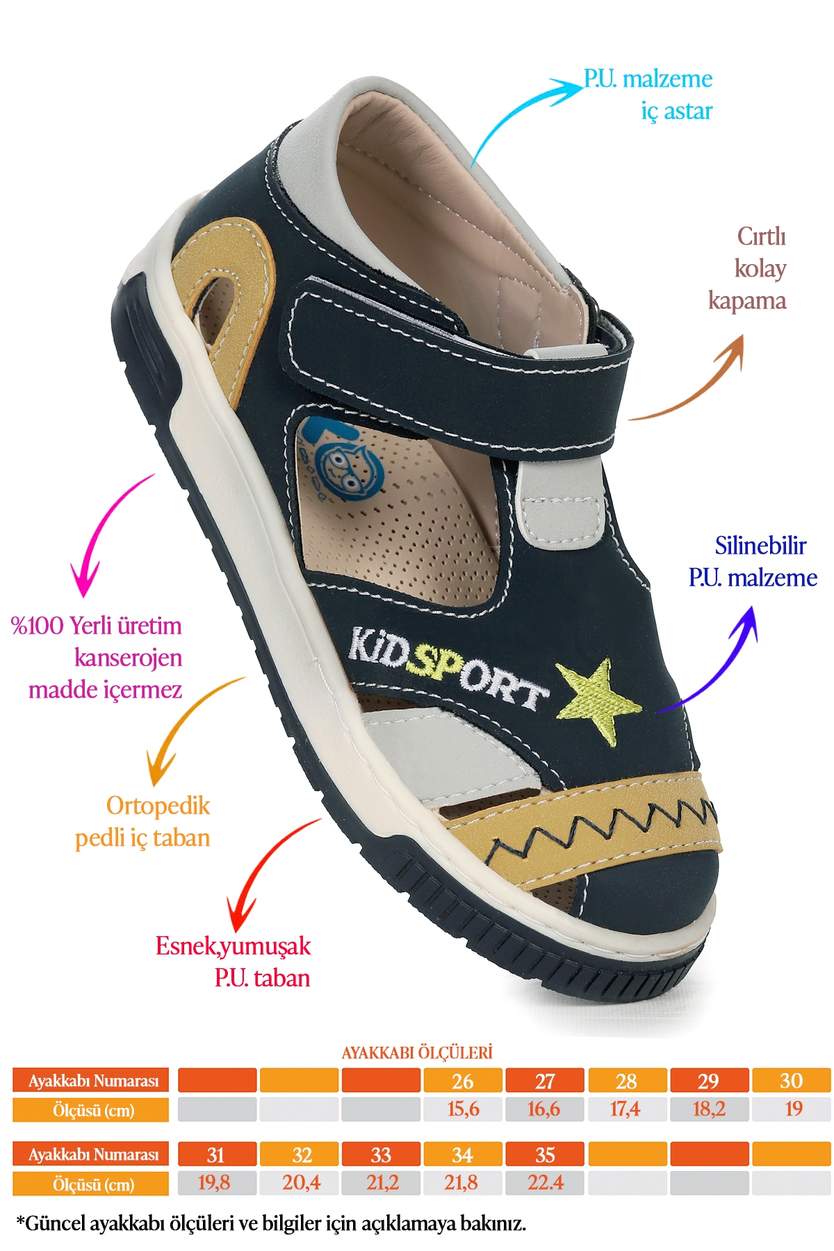 Erkek Çocuk Günlük Ayakkabı Arz 2322 Petrol - Sarı - Görsel 3