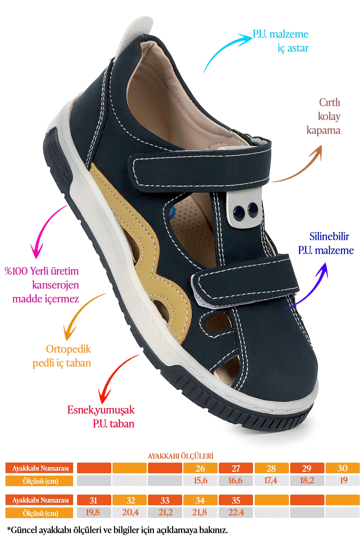 Erkek Çocuk Günlük Ayakkabı Arz 2321 Petrol - Sarı - Görsel 3