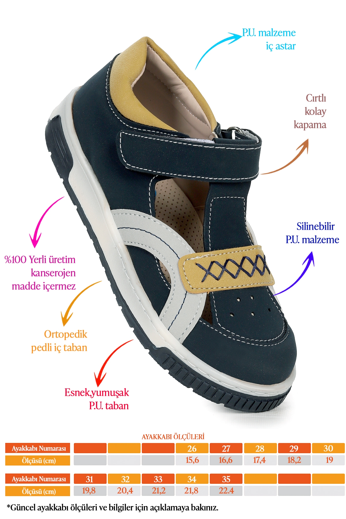 Erkek Çocuk Günlük Ayakkabı Arz 2320 Petrol - Sarı - Görsel 3