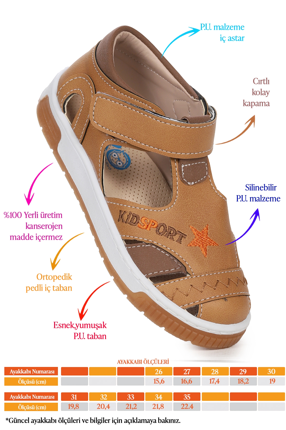 Erkek Çocuk Günlük Ayakkabı Arz 2322 Taba - Görsel 3