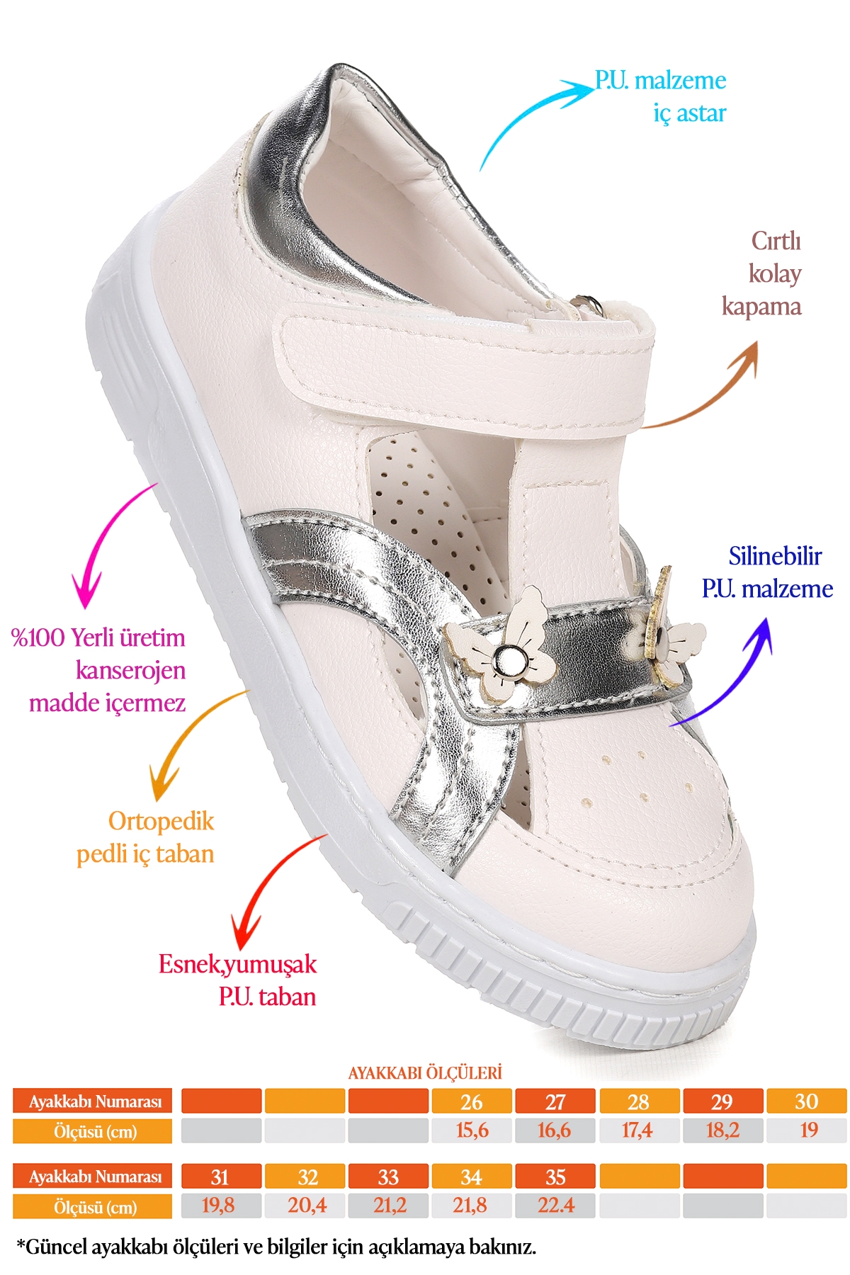 Kız Çocuk Günlük Ayakkabı Arz 2325 Beyaz - Gümüş - Görsel 3