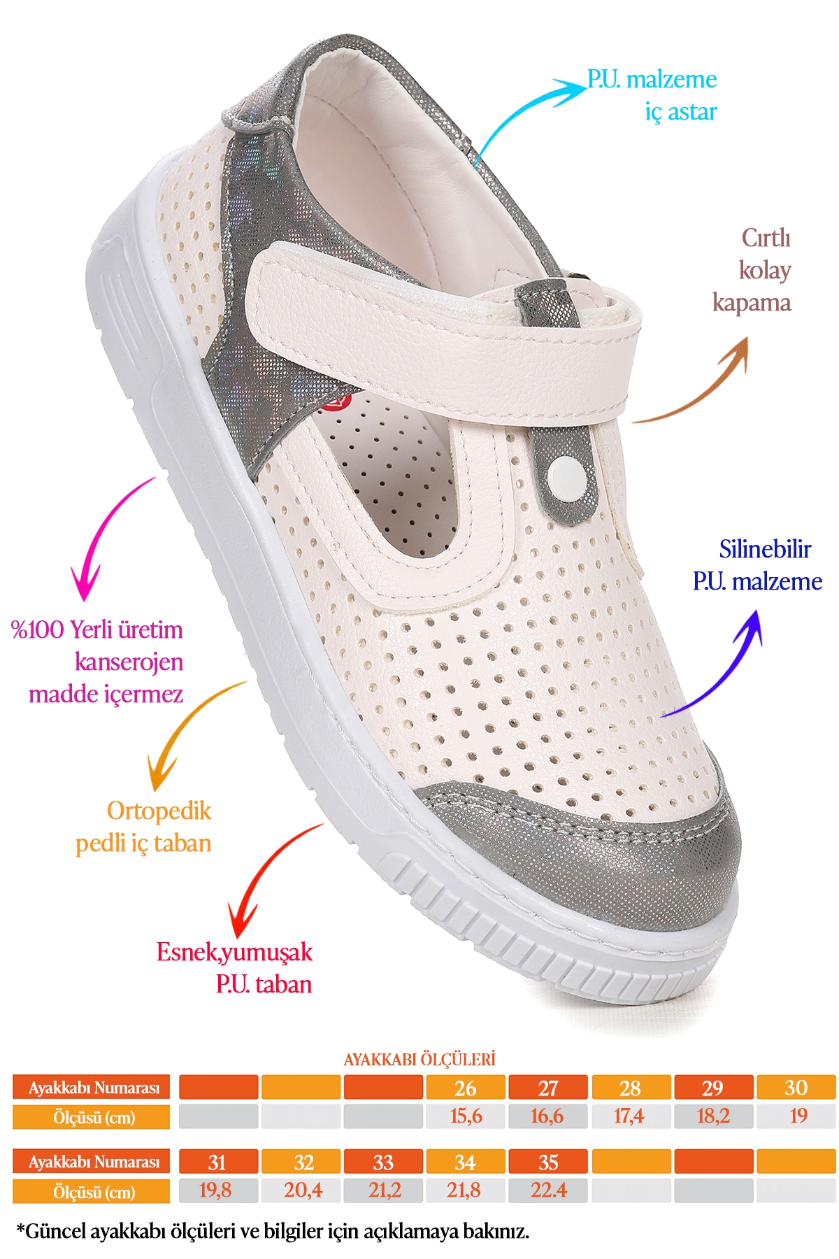 Kız Çocuk Günlük Ayakkabı Arz 2324 Beyaz - Gümüş - Görsel 3